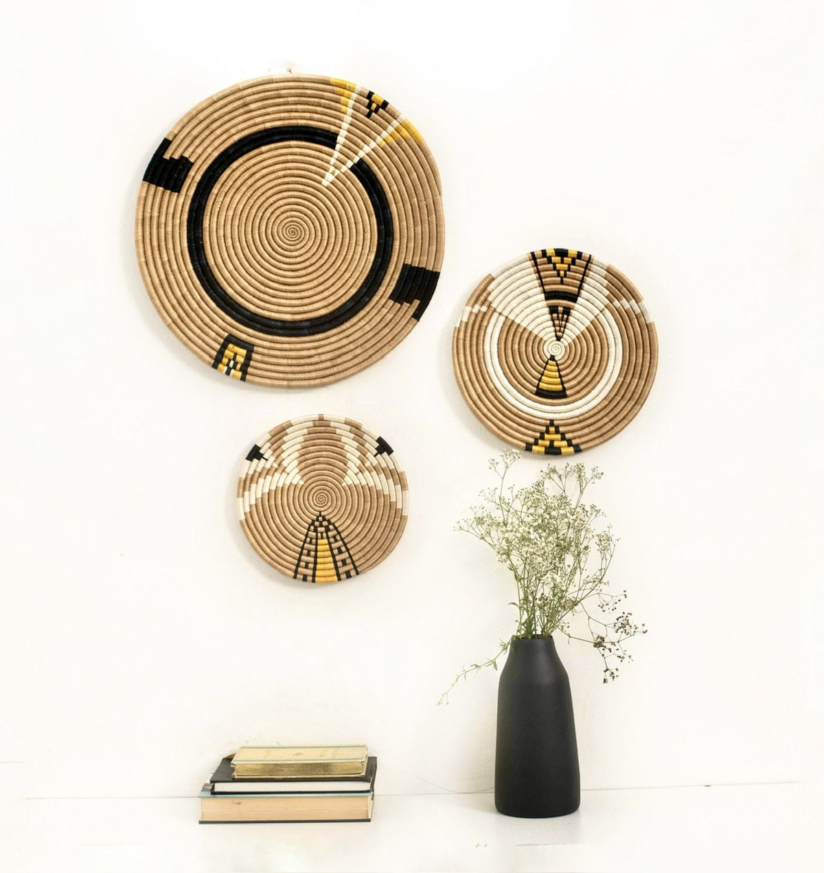 Brown Flat Set of 3 African Wall Baskets