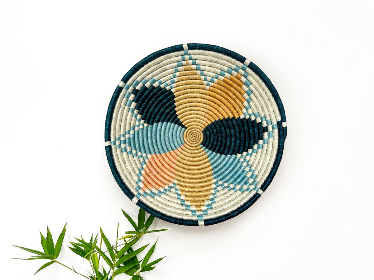 Handwoven Blue Basket with Floral Pattern