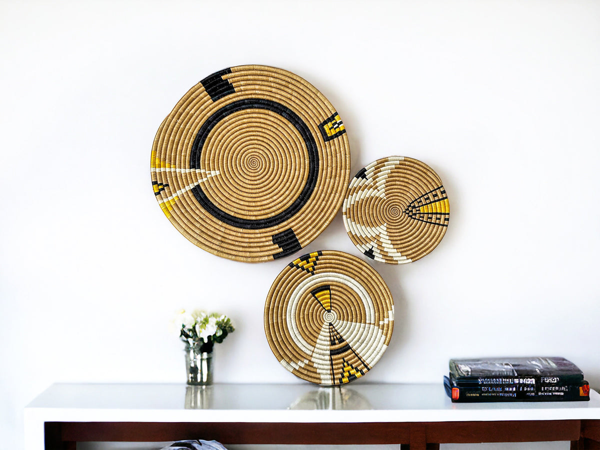 Brown Flat Set of 3 African Wall Baskets
