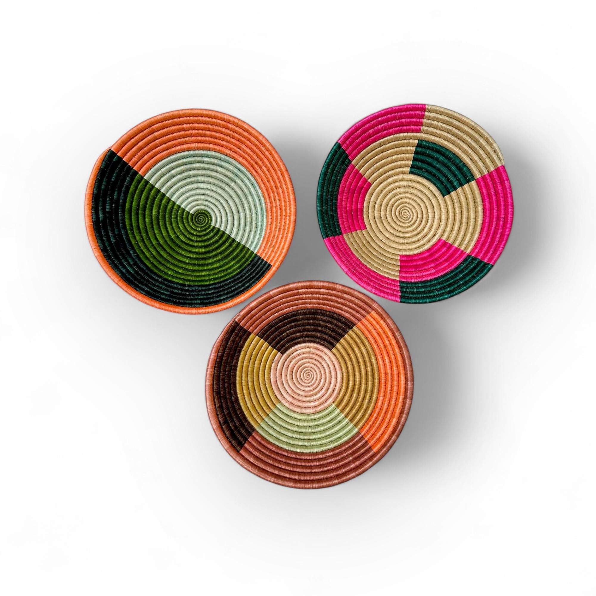 Set of 3 Colorful Wall decor Baskets- Woven Sisal wall baskets