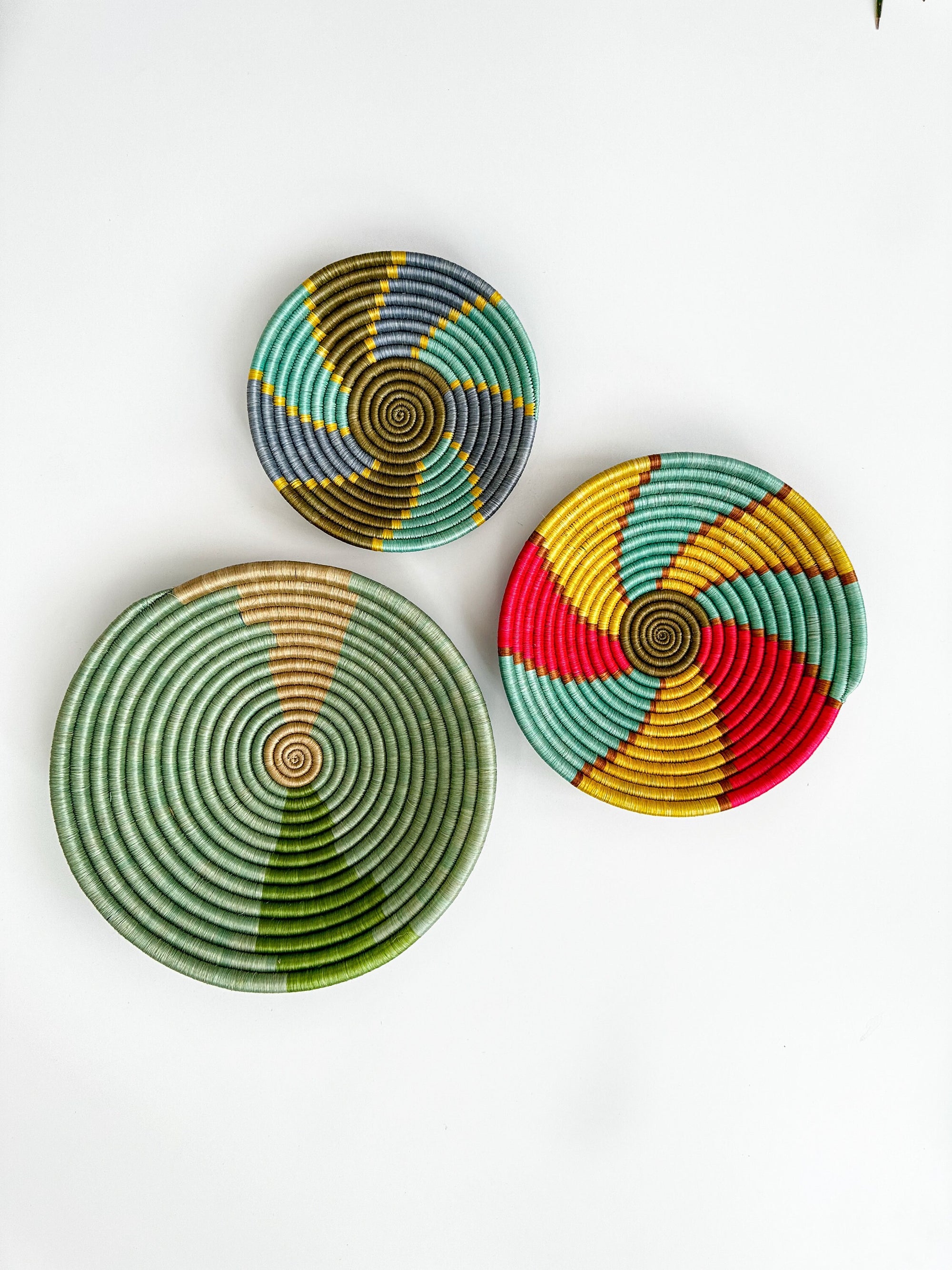 Vibrant African Basket Set of 3 - Unique Handwoven wall baskets