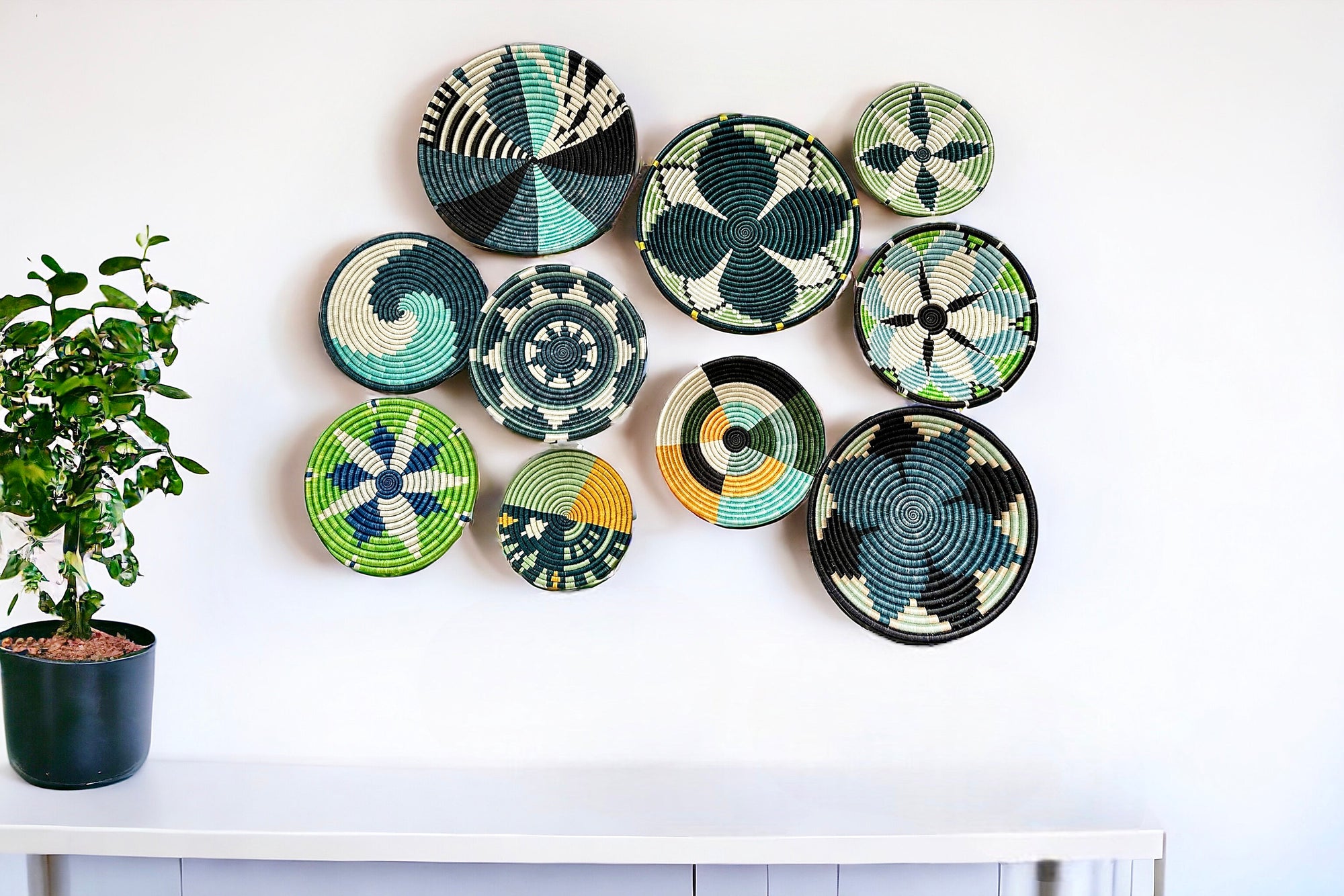 Wall Baskets Green Set of 10 - Basket Wall Decor