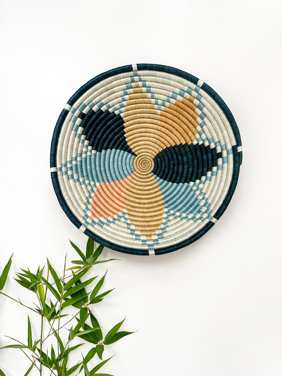 Blue Wall Basket with lotus flower pattern
