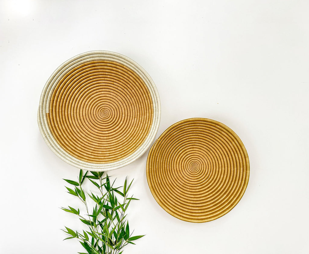 Set of 2 Brown Basket Wall Decor - Minimalist woven wall Art