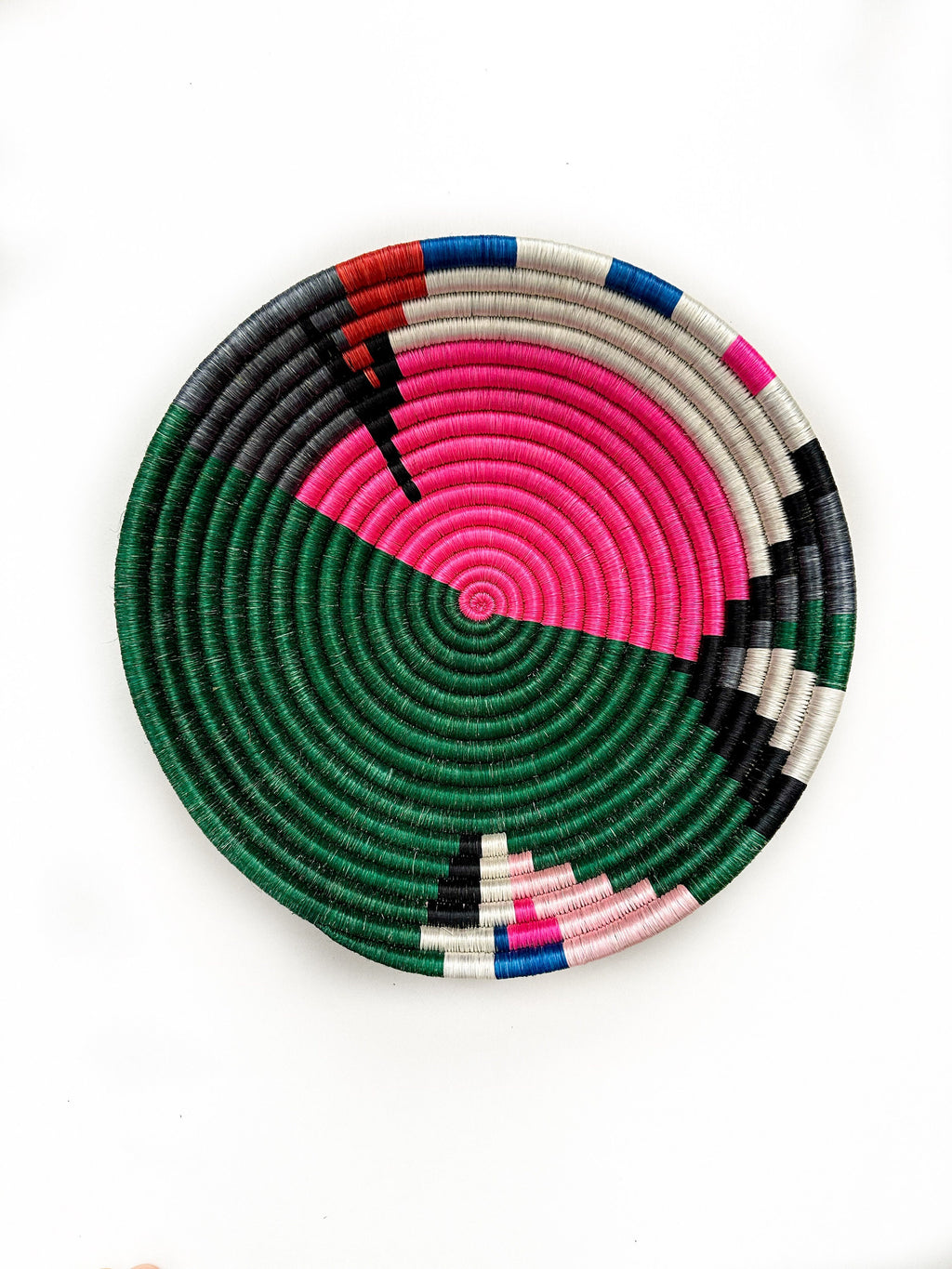 Woven Wall Basket with Green Pink White tones
