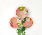 Pastel African Wall Baskets – Set of 3 in Pink, Peach & Green