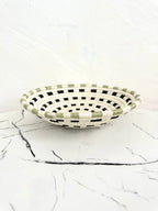African Wall Basket - Woven Sisal Basket in White, Black and Green