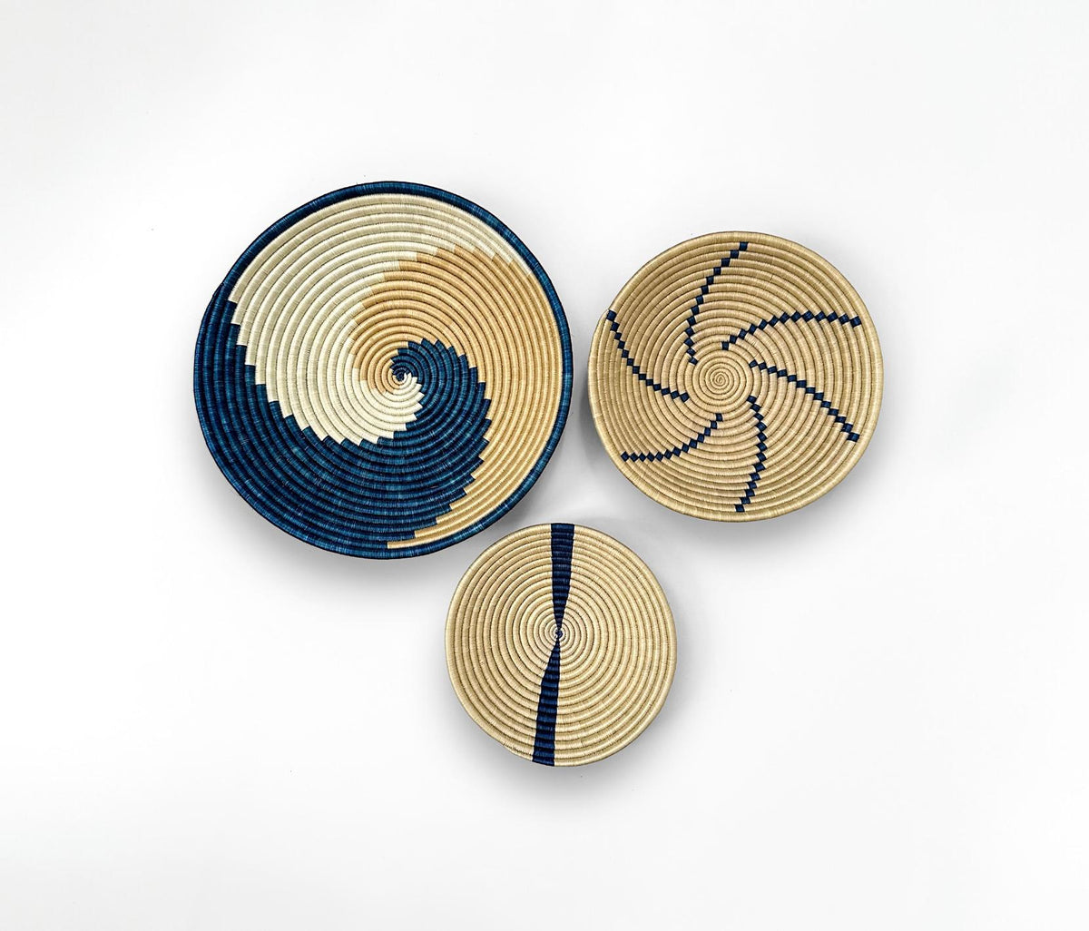 Handwoven Basket Wall Art, Blue Set of 3