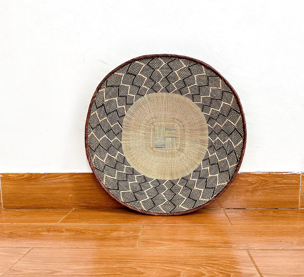 Handwoven Binga Basket, 24'' African Wall Decor, Boho Rustic Decor