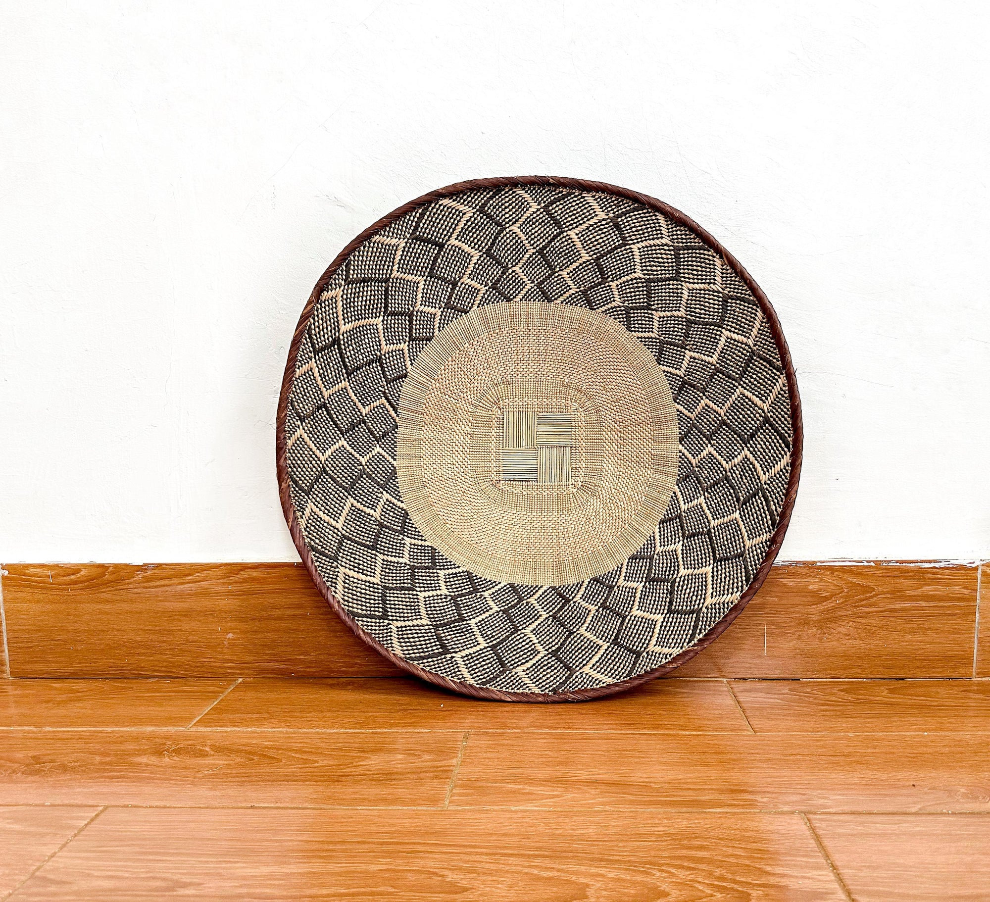 Handwoven Binga Basket, 24'' African Wall Decor, Boho Rustic Decor