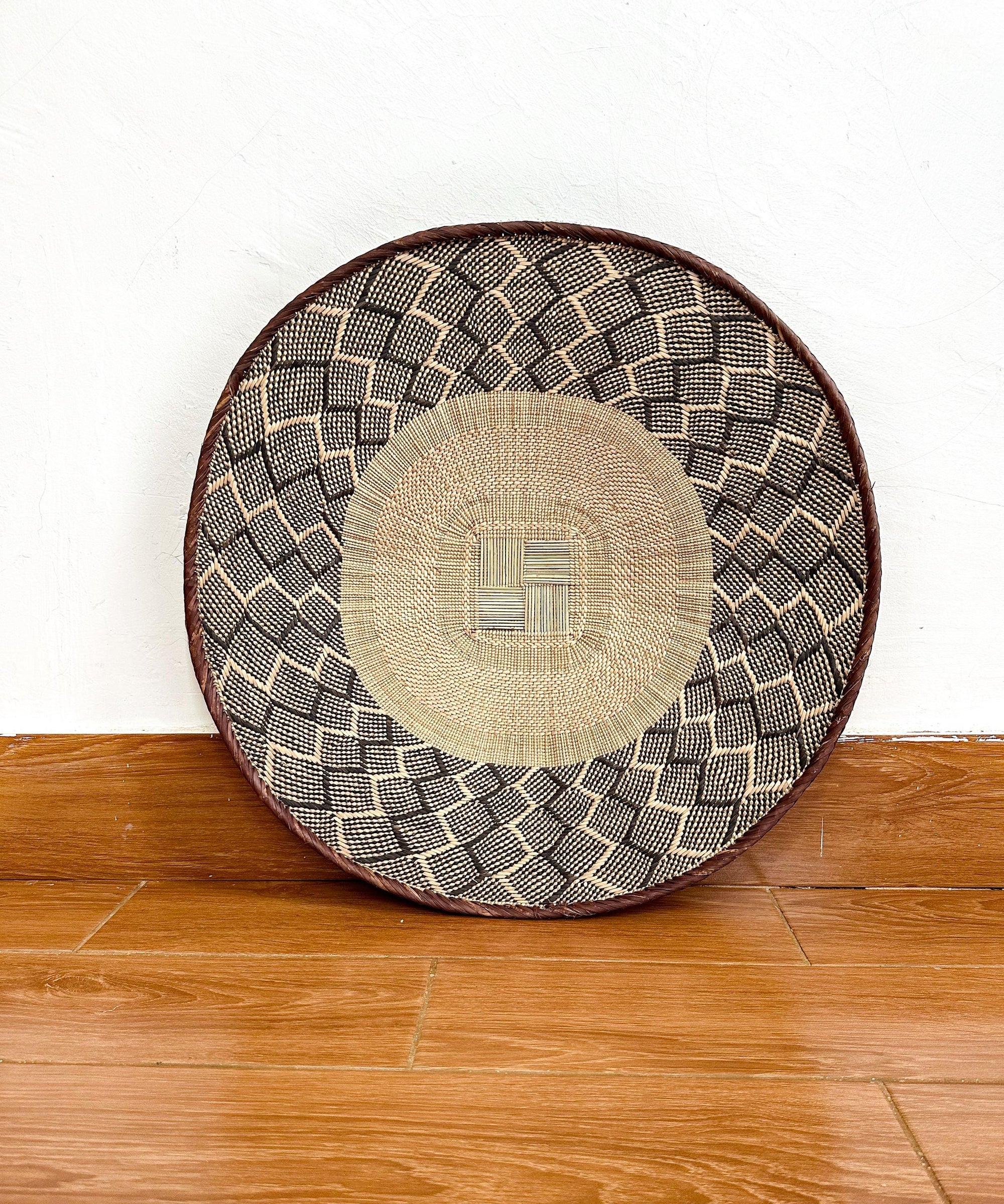 Handwoven Binga Basket, 24'' African Wall Decor, Boho Rustic Decor