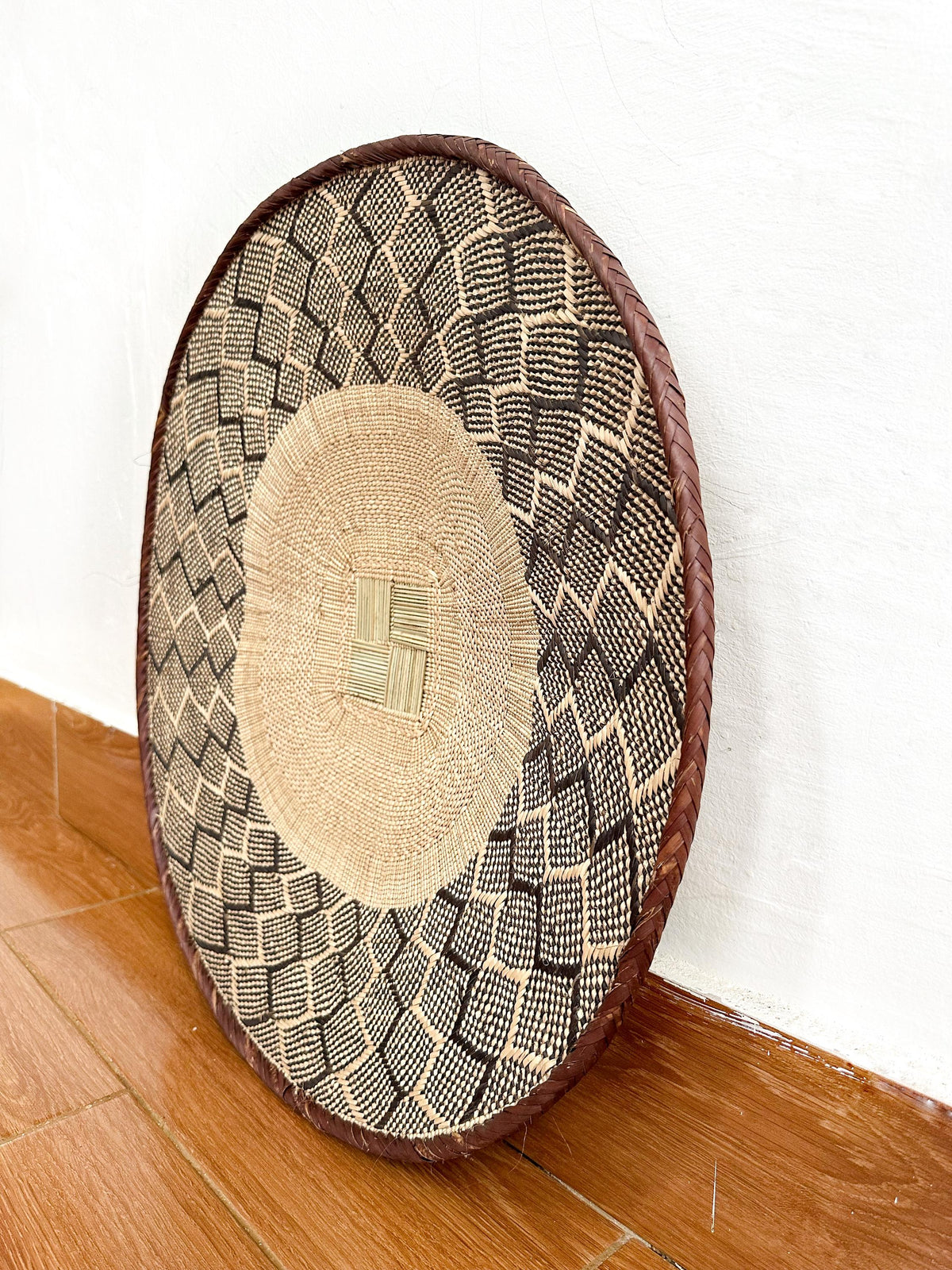 Handwoven Binga Basket, 24'' African Wall Decor, Boho Rustic Decor