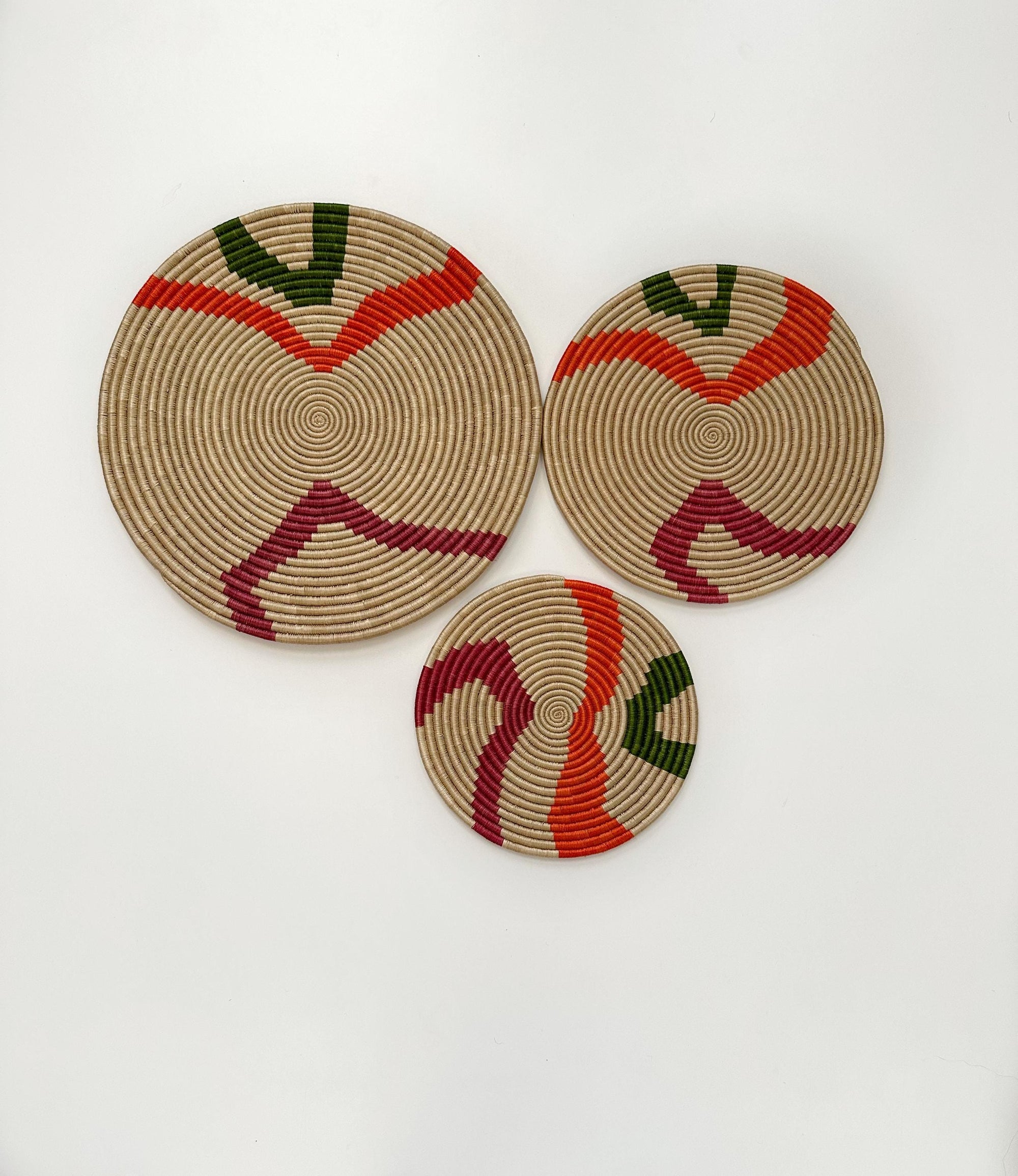 Handwoven Wall trivets : Boho Home Decor, African Wall Basket, Set of 3