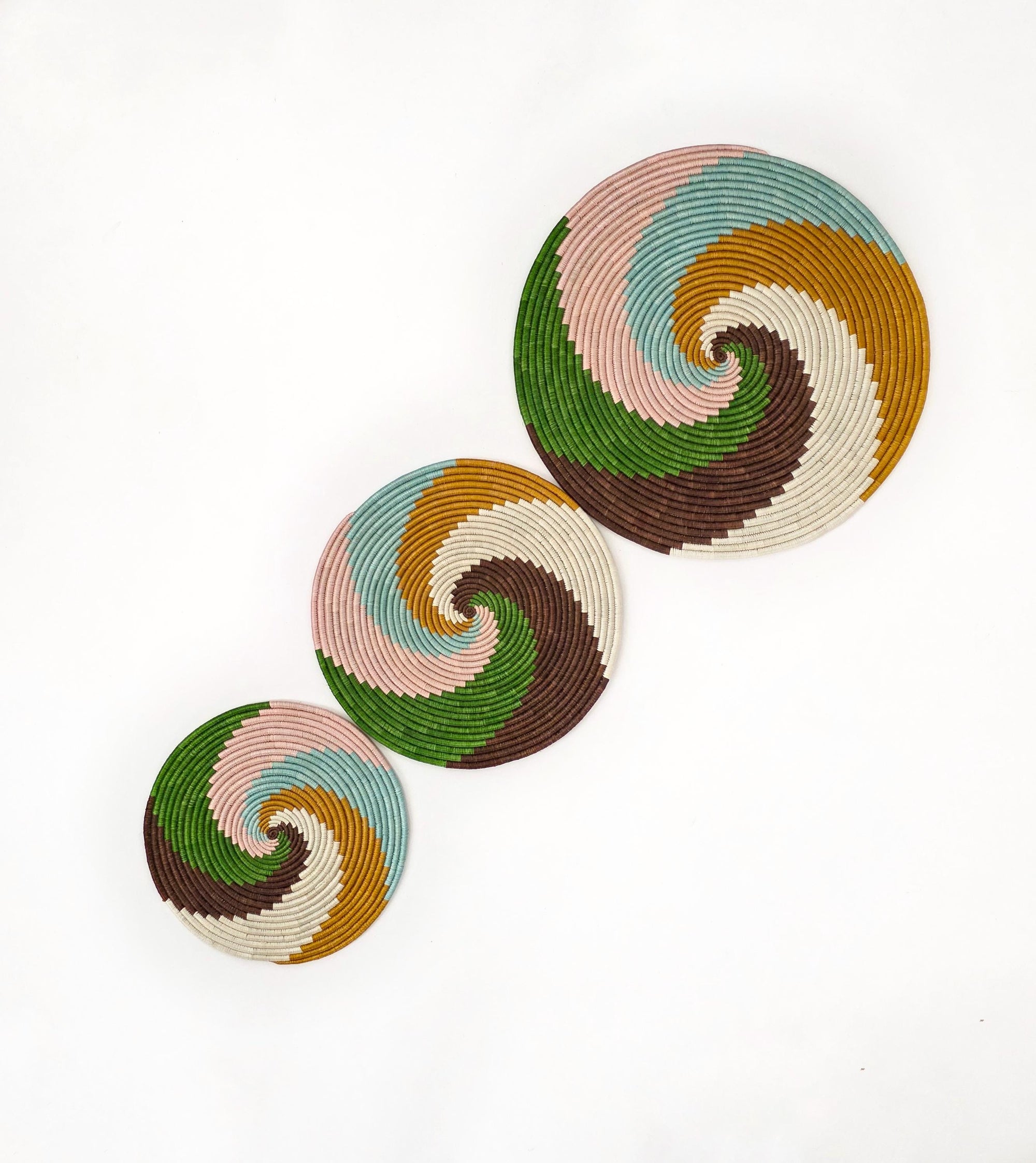 Colorful Woven Trivet Wall Art: Set of 3 Spiral Wall Baskets