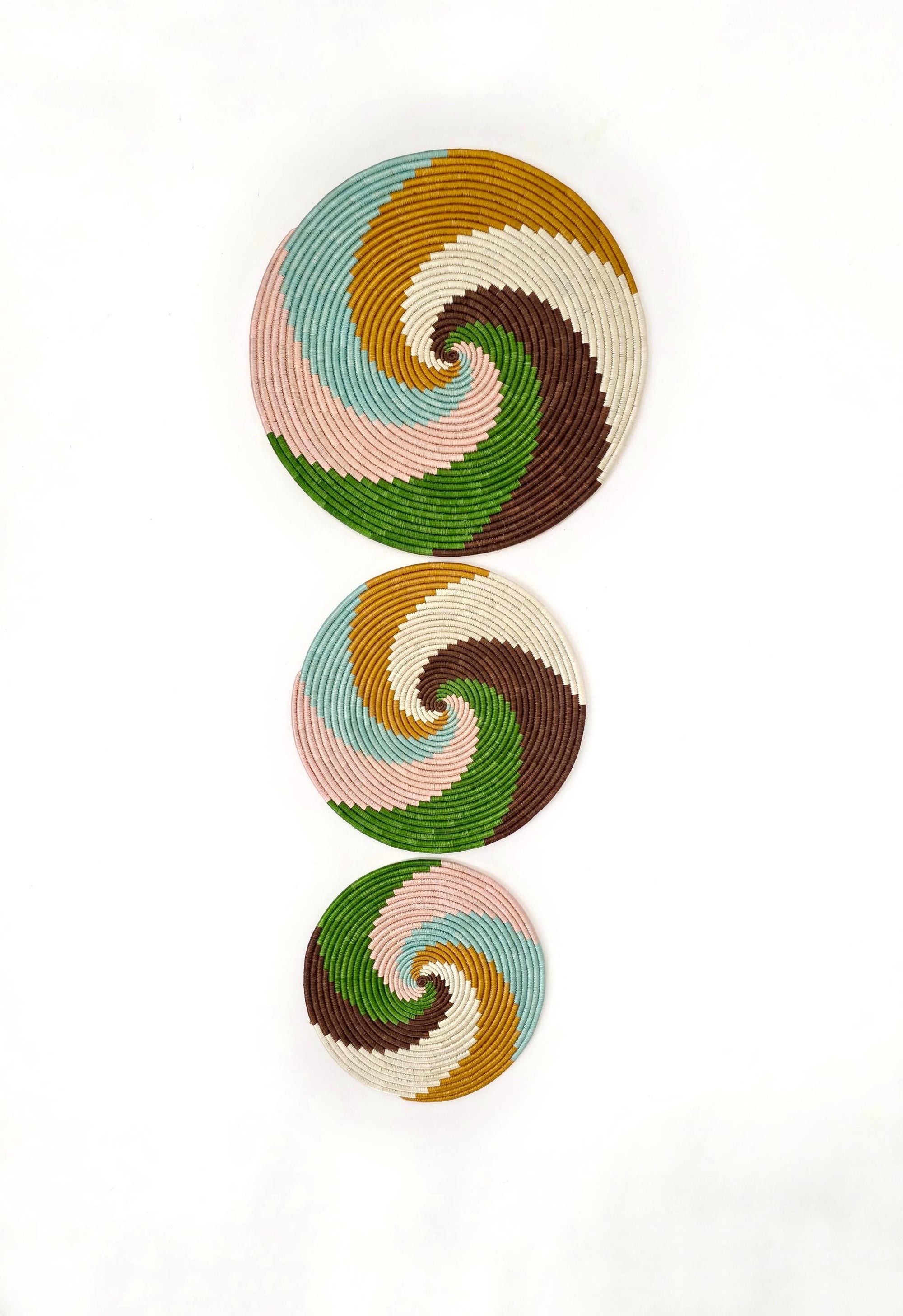 Colorful Woven Trivet Wall Art: Set of 3 Spiral Wall Baskets