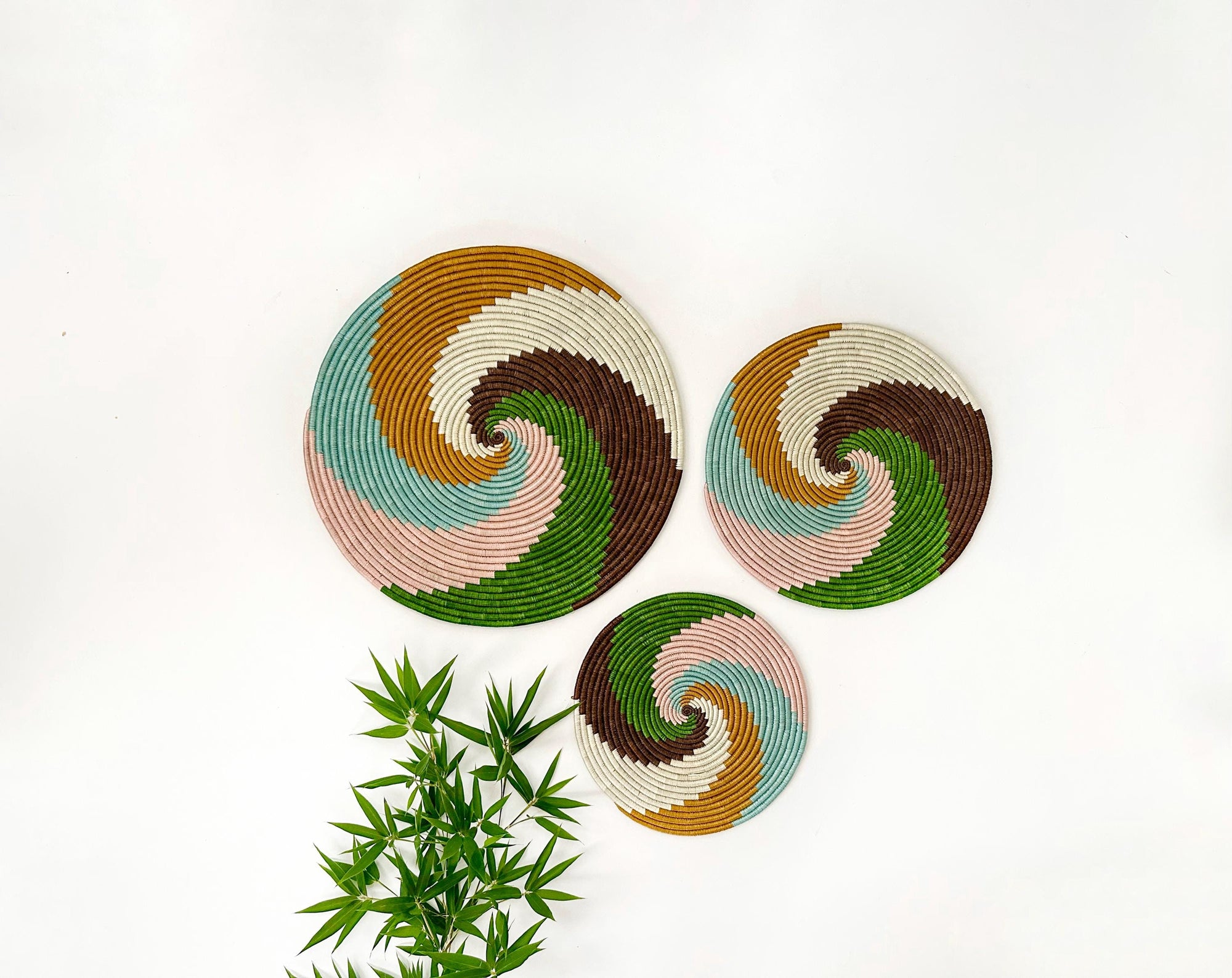 Colorful Woven Trivet Wall Art: Set of 3 Spiral Wall Baskets