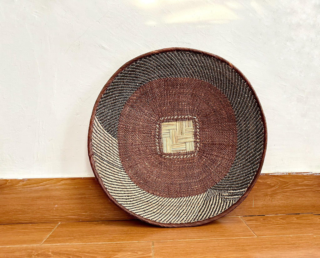 Handwoven Binga Wall Basket: 22" Brown African Boho Decor