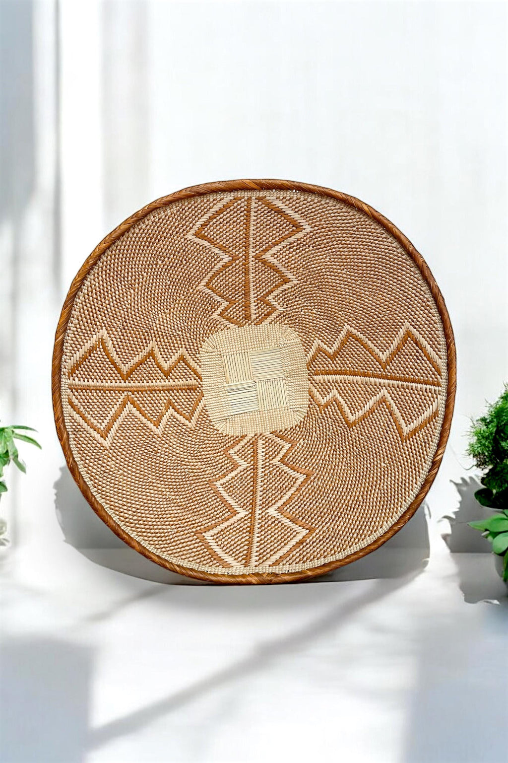 Brown African Wall Basket: 21" Handwoven Binga Boho Decor