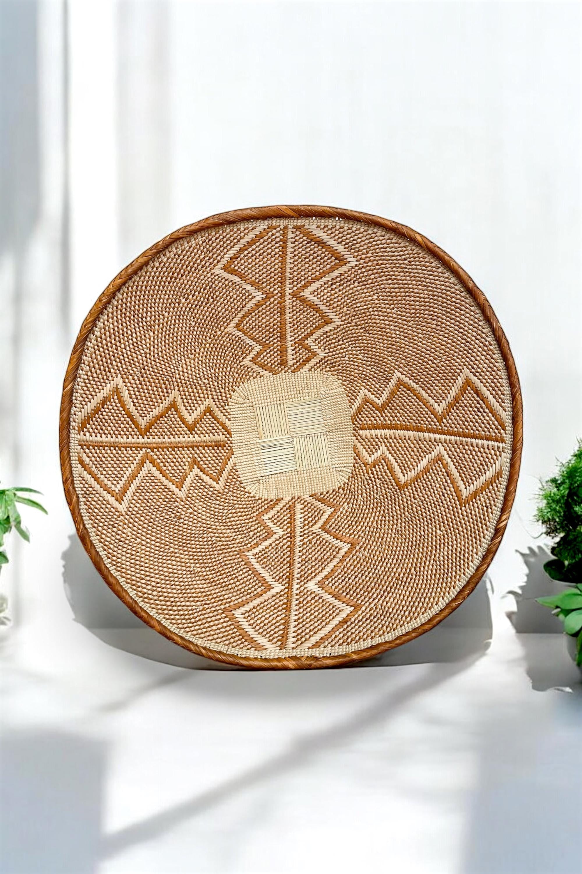 Brown African Wall Basket: 21" Handwoven Binga Boho Decor