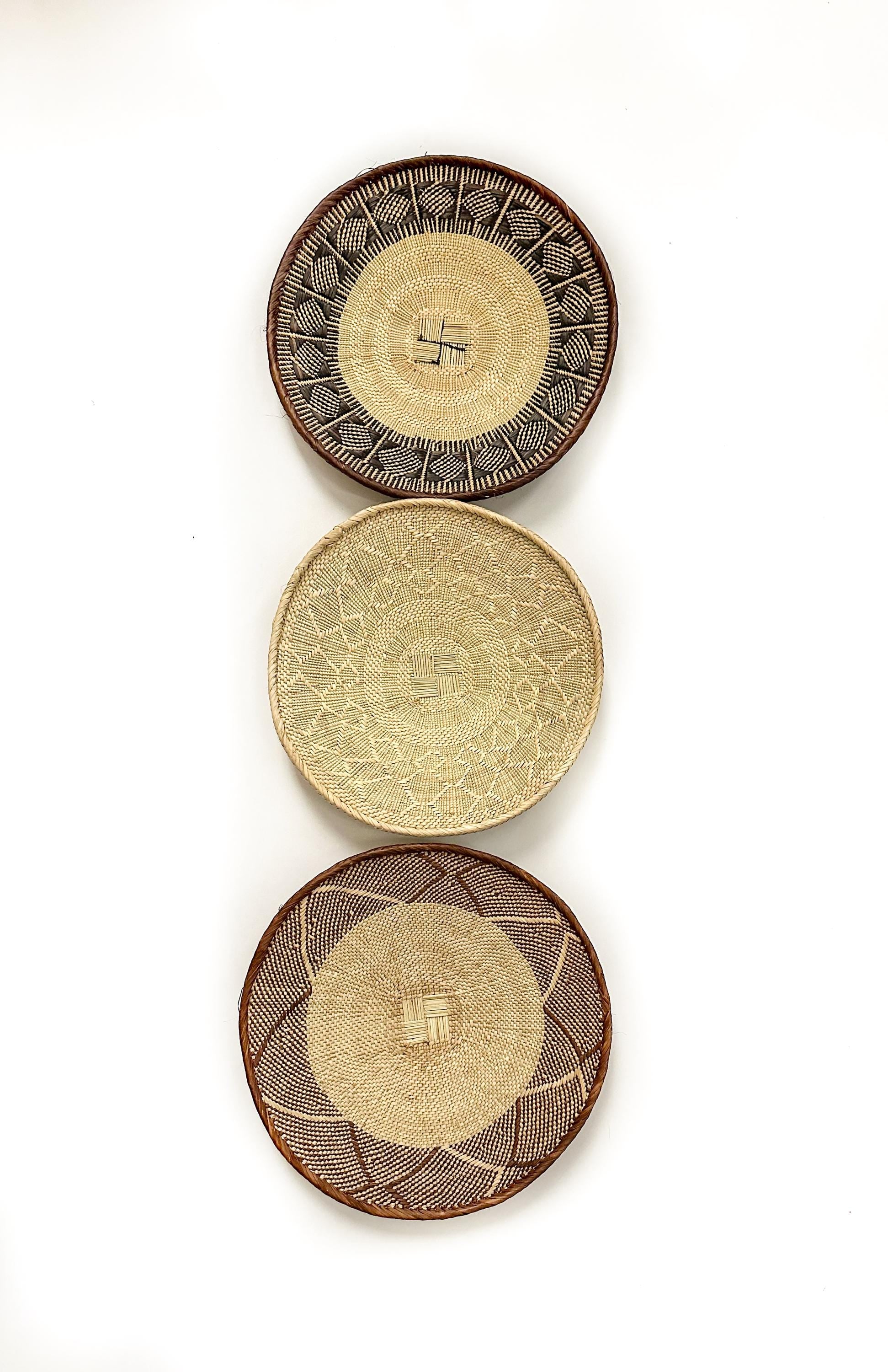 Handwoven Binga Basket Set: African Wall Baskets, Boho Home Decor