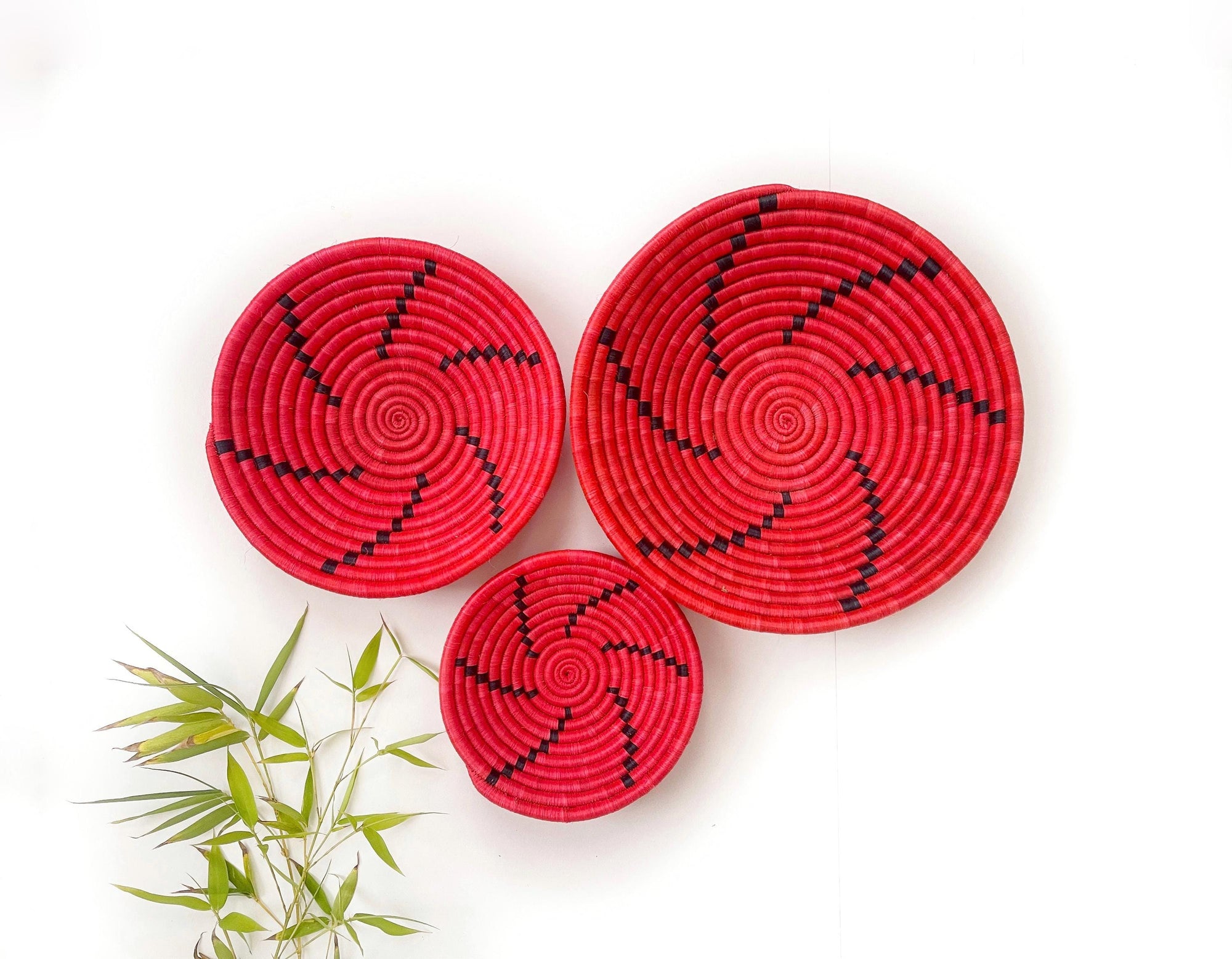 Red Wall Basket Set of 3: Boho Wall Decor