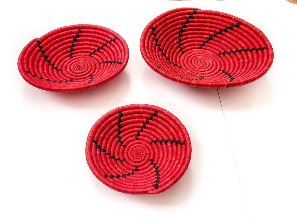 Red Wall Basket Set of 3: Boho Wall Decor