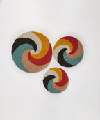 Woven Trivets Wall Decor Set of 3: Colorful African Wall Baskets - Flat Spiral Pattern