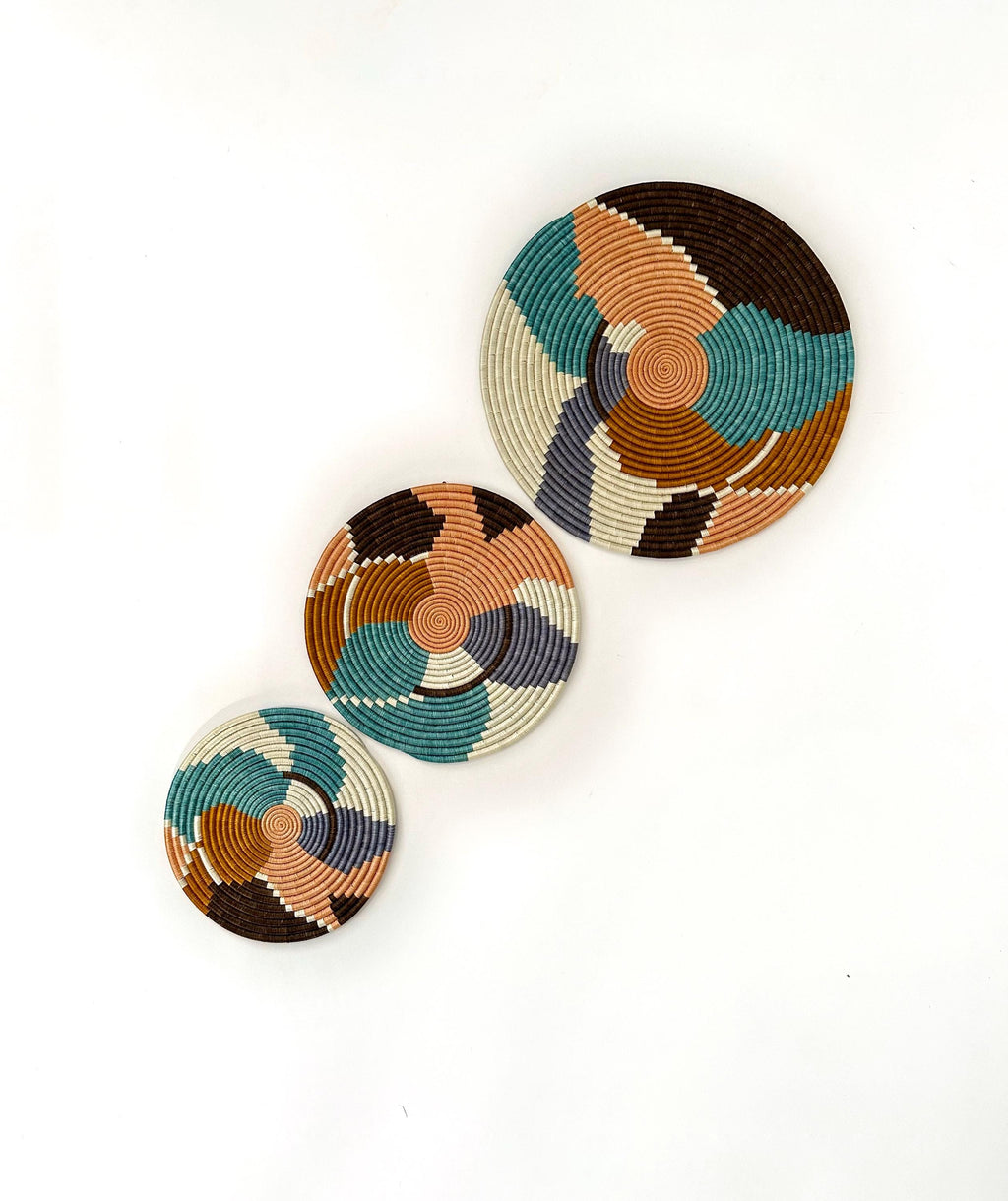 Woven Trivets Wall Decor Set of 3: Colorful African Wall Baskets - Flat Abstract Pattern