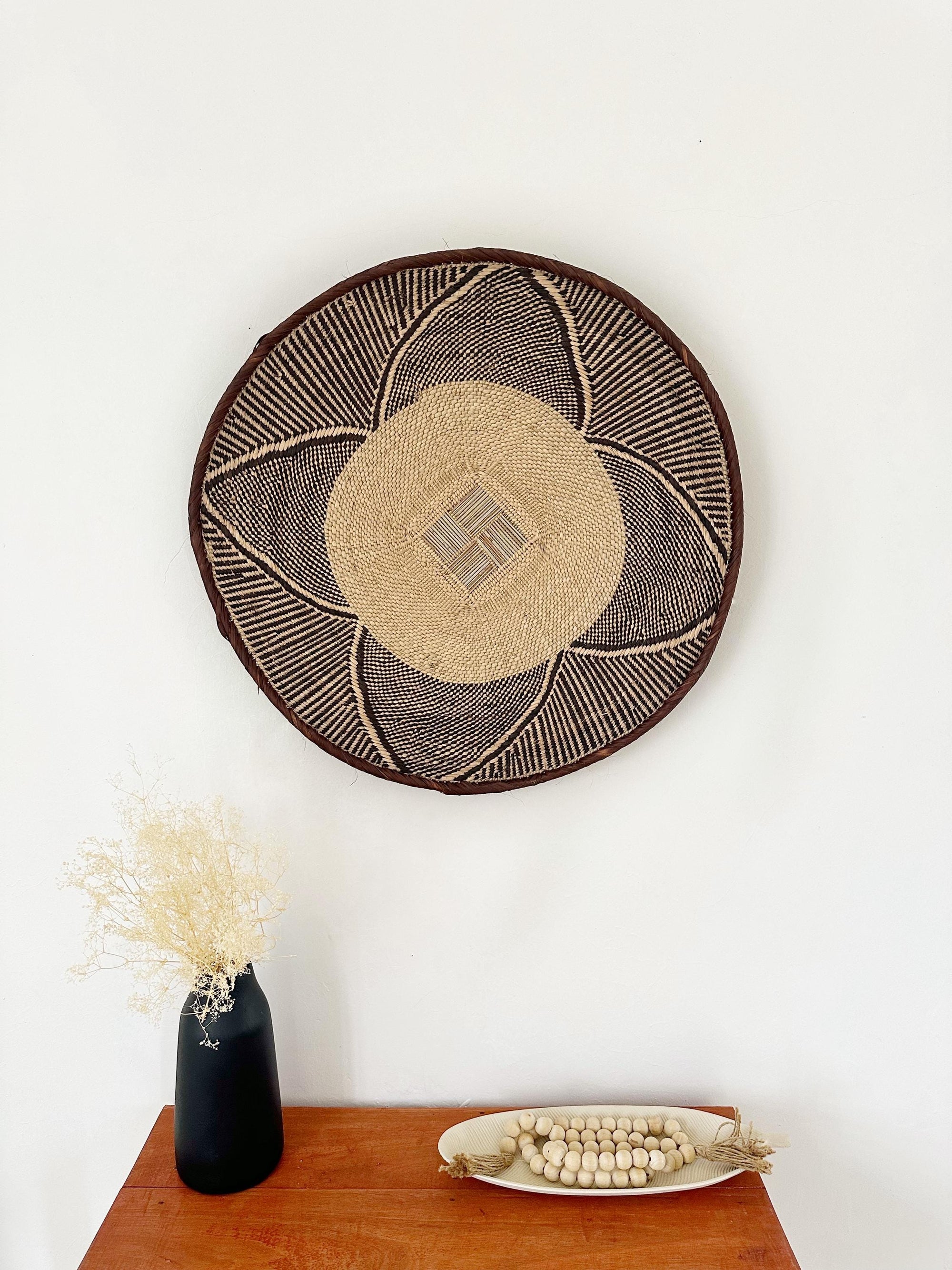 Large Wall Basket: 24'' Brown Woven Wall Hanging, Bohemian Decor