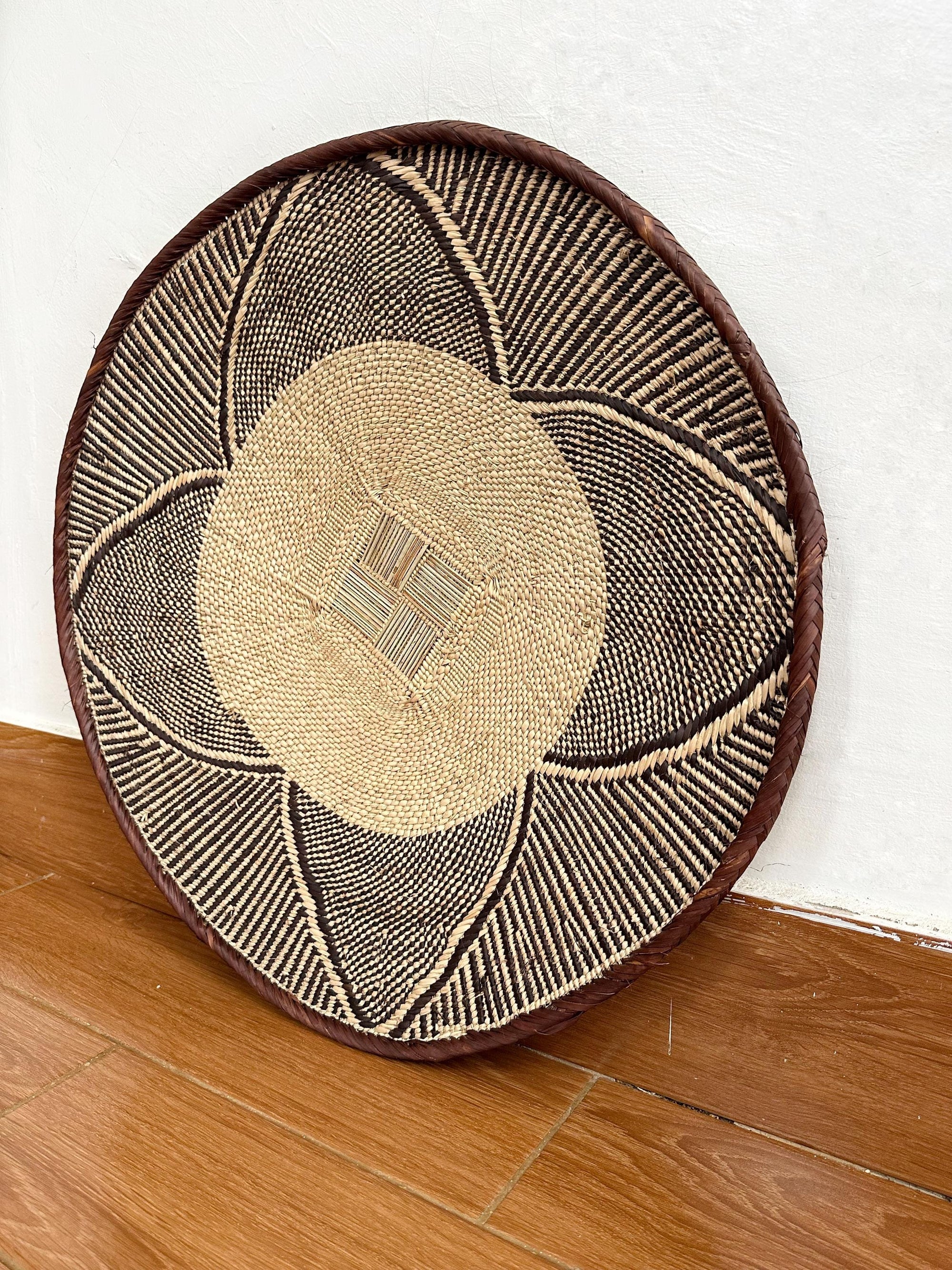 Large Wall Basket: 24'' Brown Woven Wall Hanging, Bohemian Decor