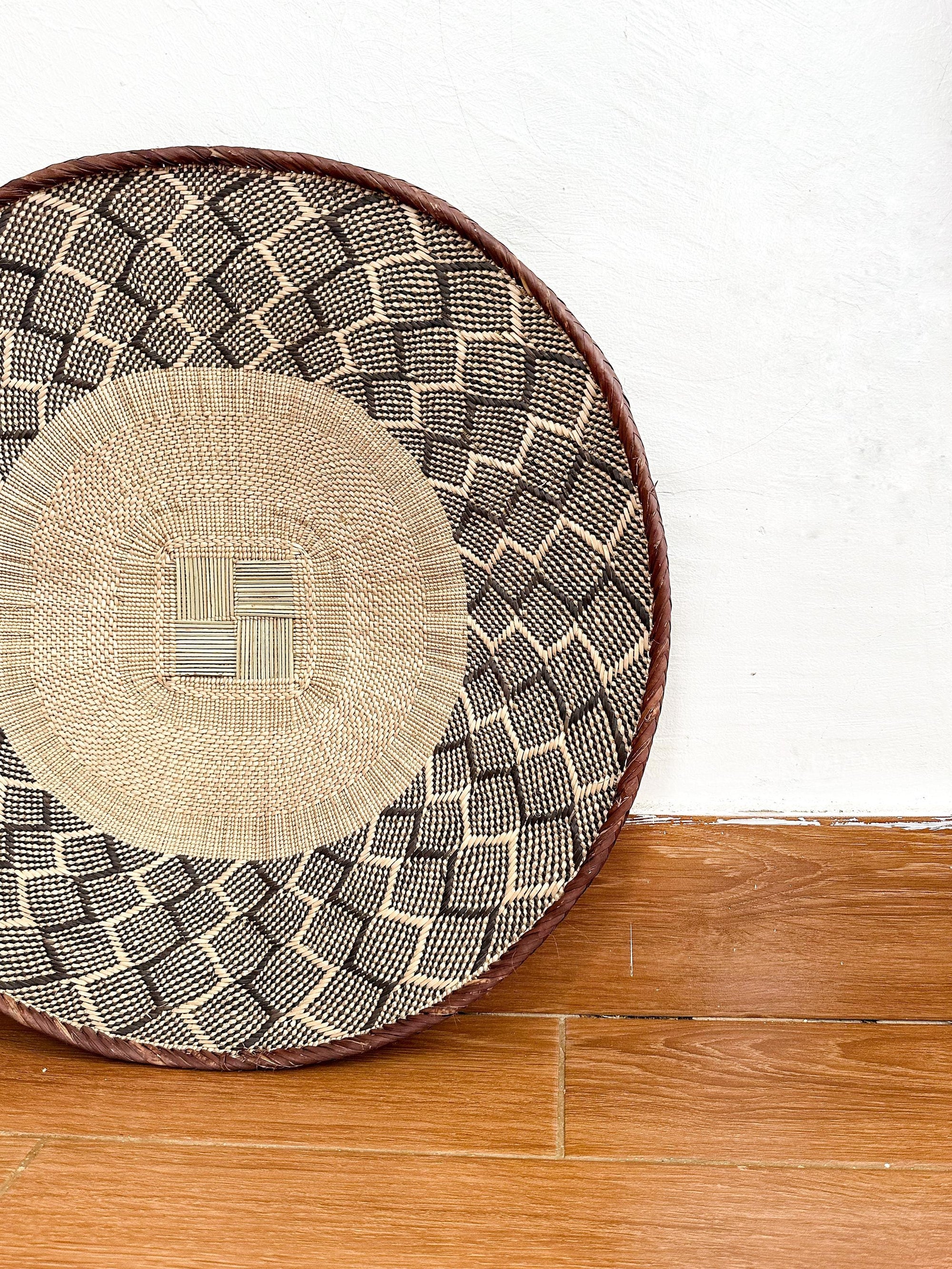 Handwoven Binga Basket, 24'' African Wall Decor, Boho Rustic Decor