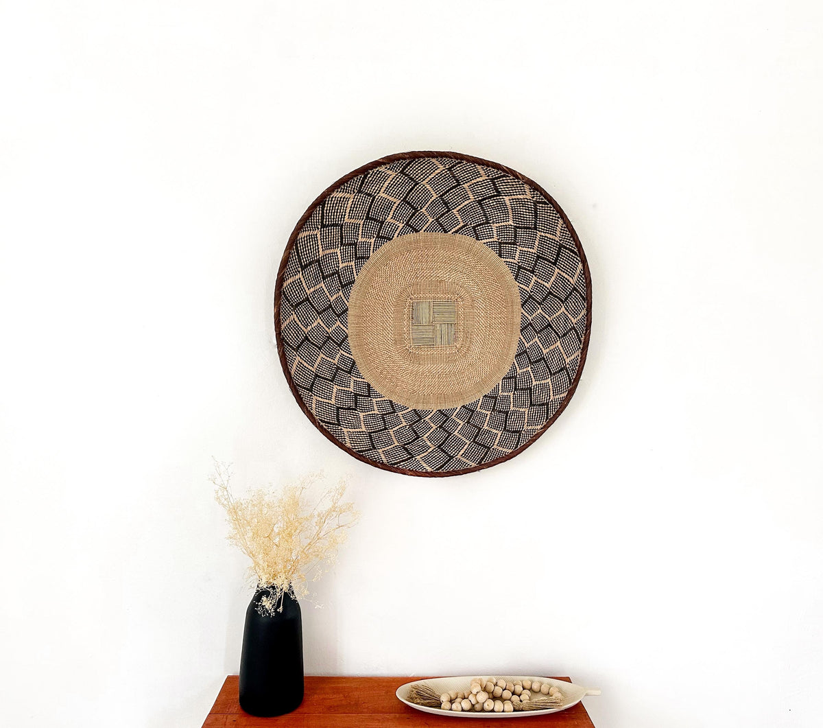 Handwoven Binga Basket, 24'' African Wall Decor, Boho Rustic Decor