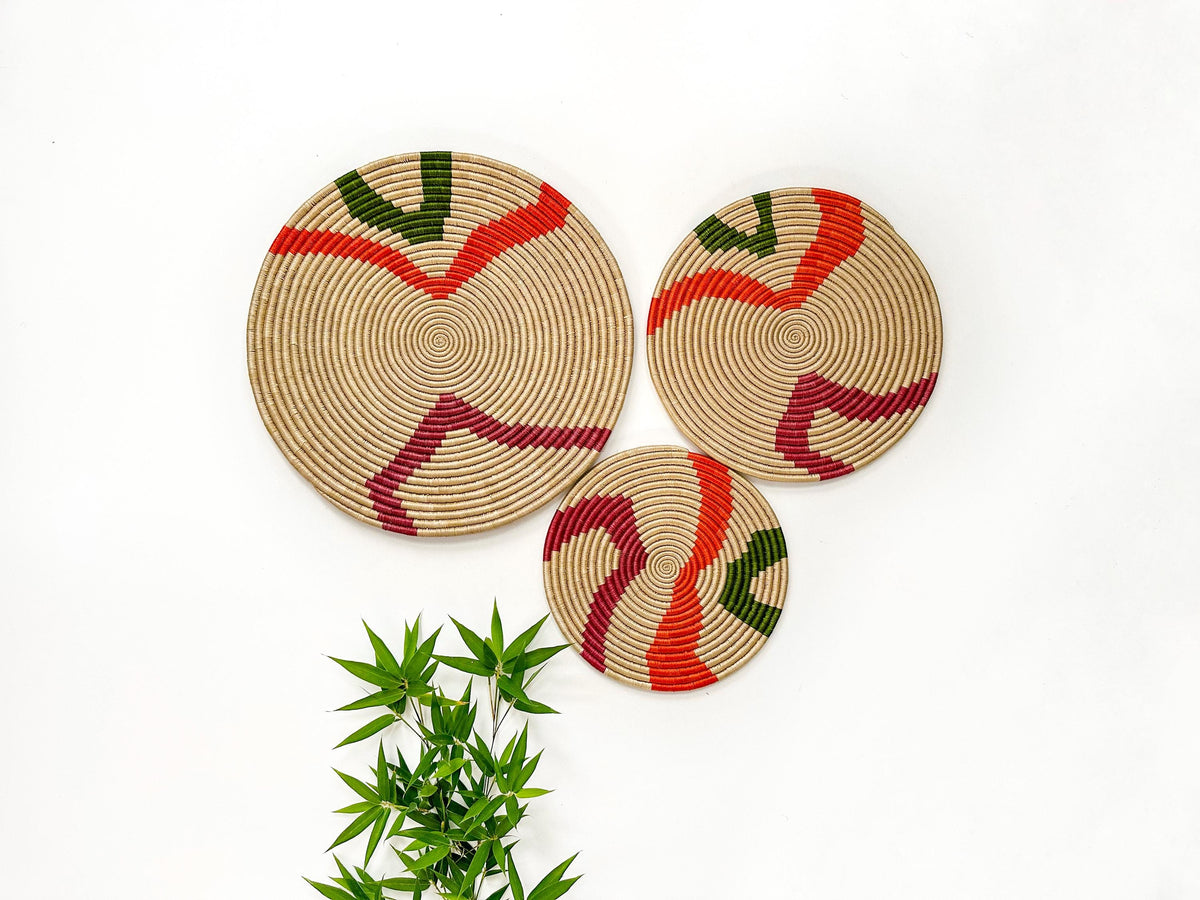 Handwoven Wall trivets : Boho Home Decor, African Wall Basket, Set of 3
