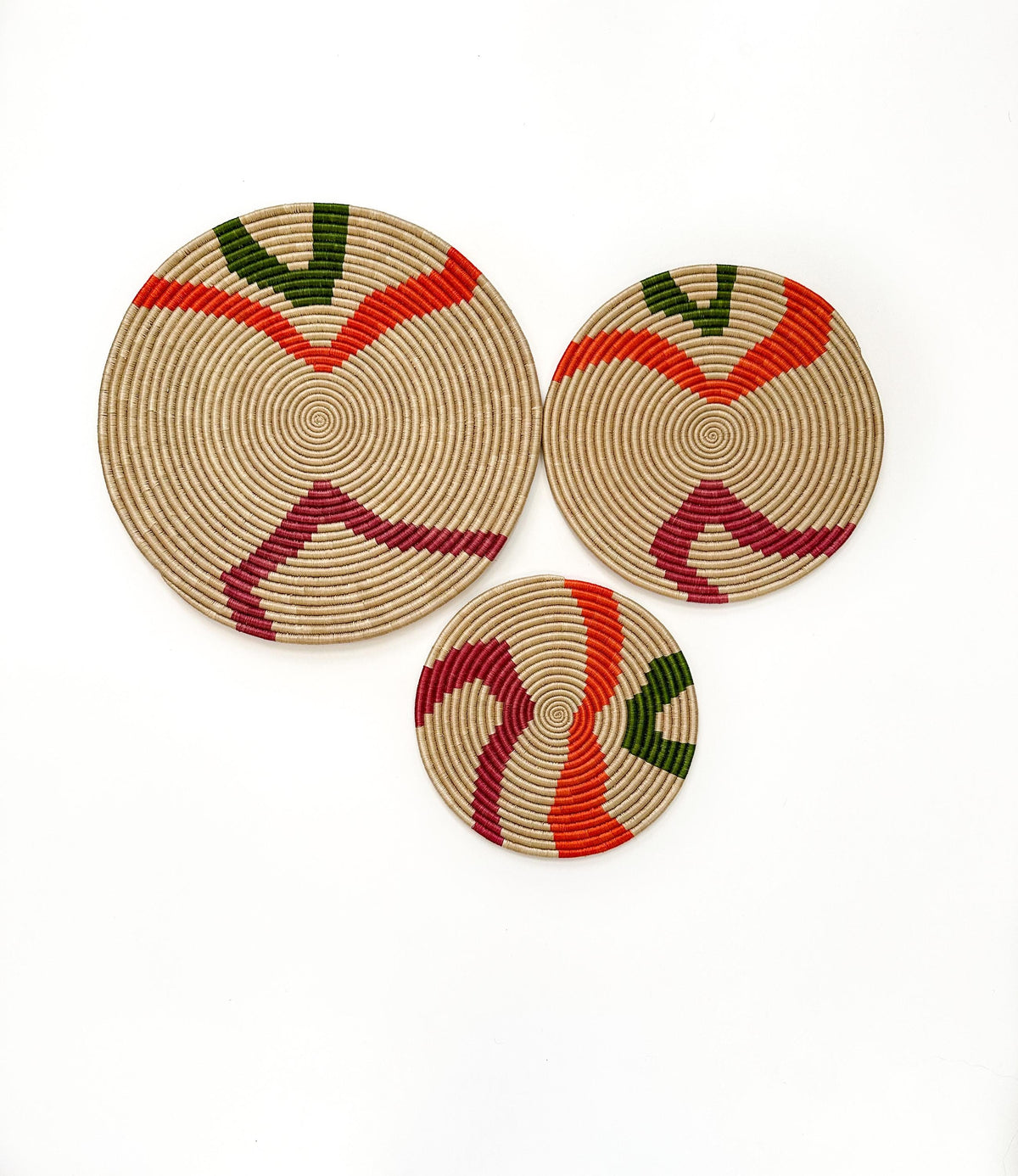 Handwoven Wall trivets : Boho Home Decor, African Wall Basket, Set of 3