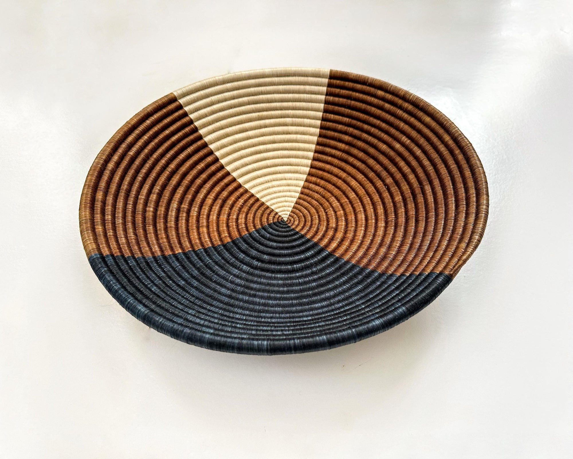 16 inch African Wall Basket: Boho Decor, Woven Sisal Bowl, Neutral Brown Earthy Tones