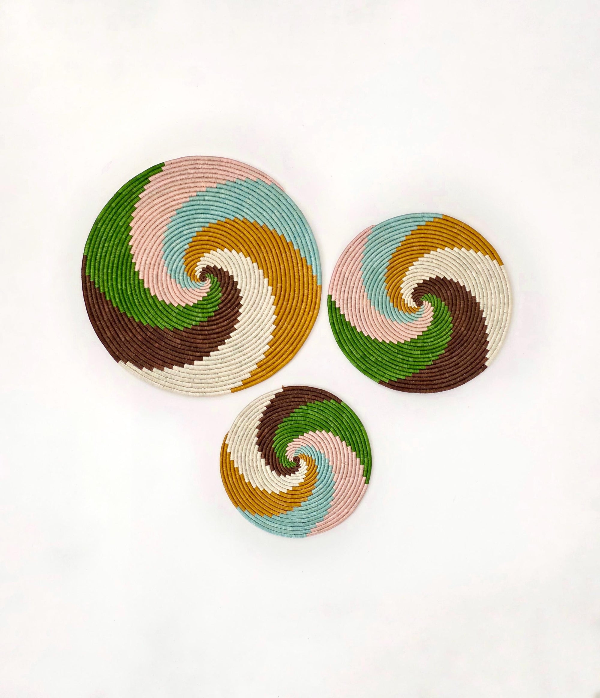 Colorful Woven Trivet Wall Art: Set of 3 Spiral Wall Baskets