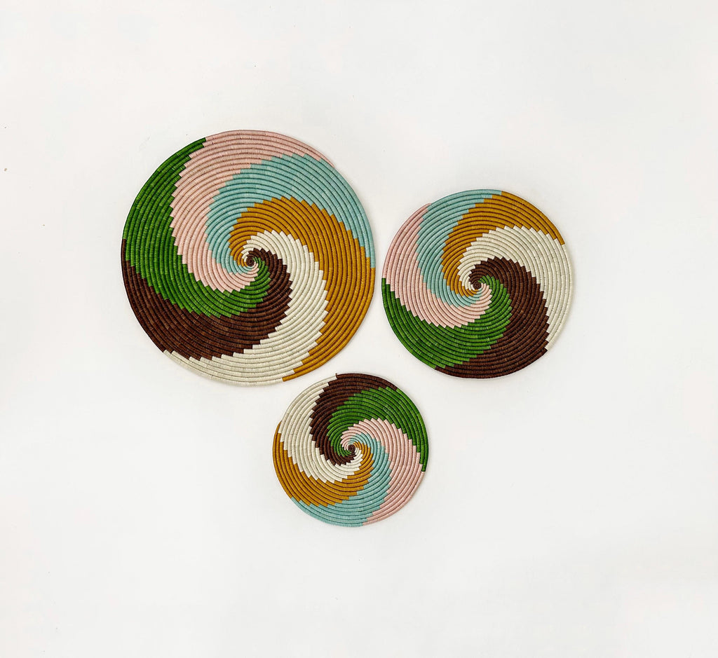 Colorful Woven Trivet Wall Art: Set of 3 Spiral Wall Baskets