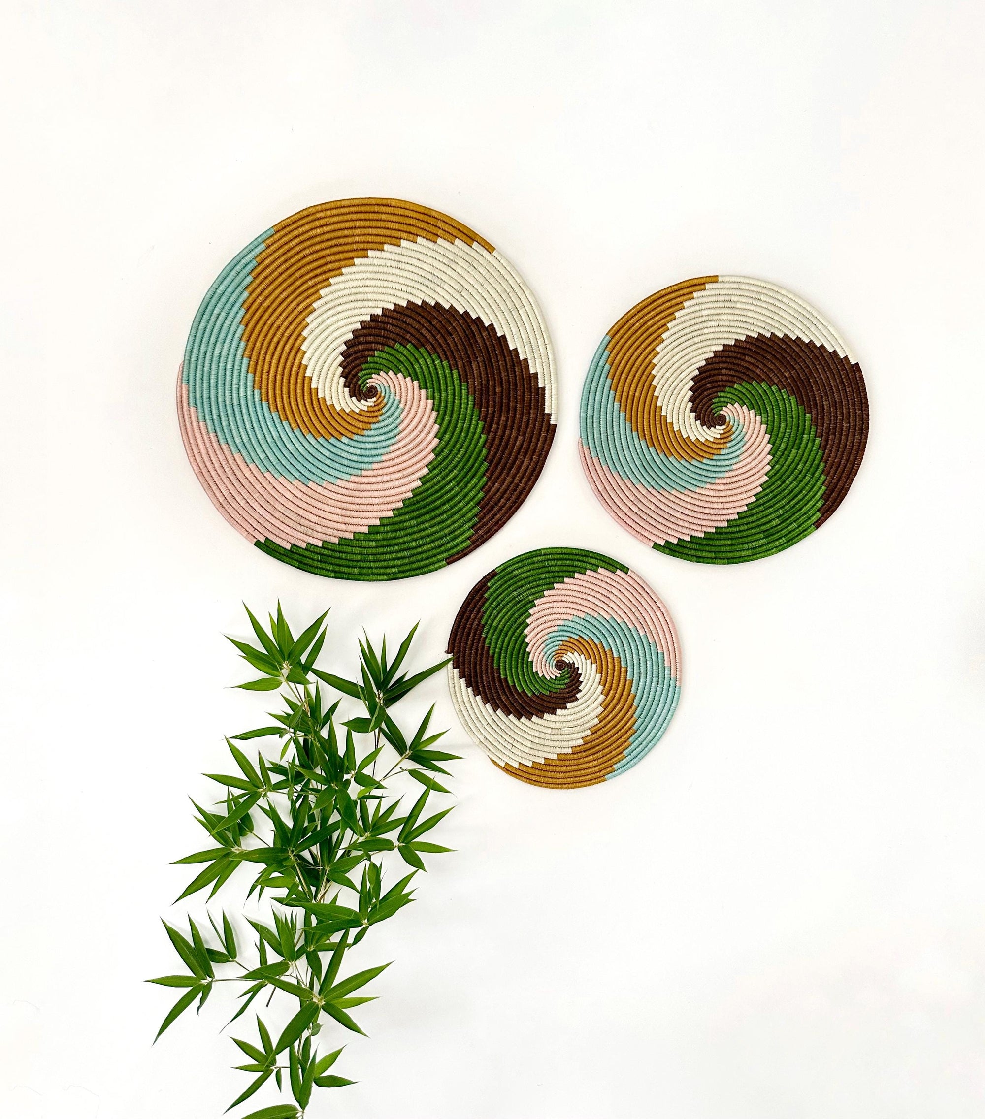 Colorful Woven Trivet Wall Art: Set of 3 Spiral Wall Baskets