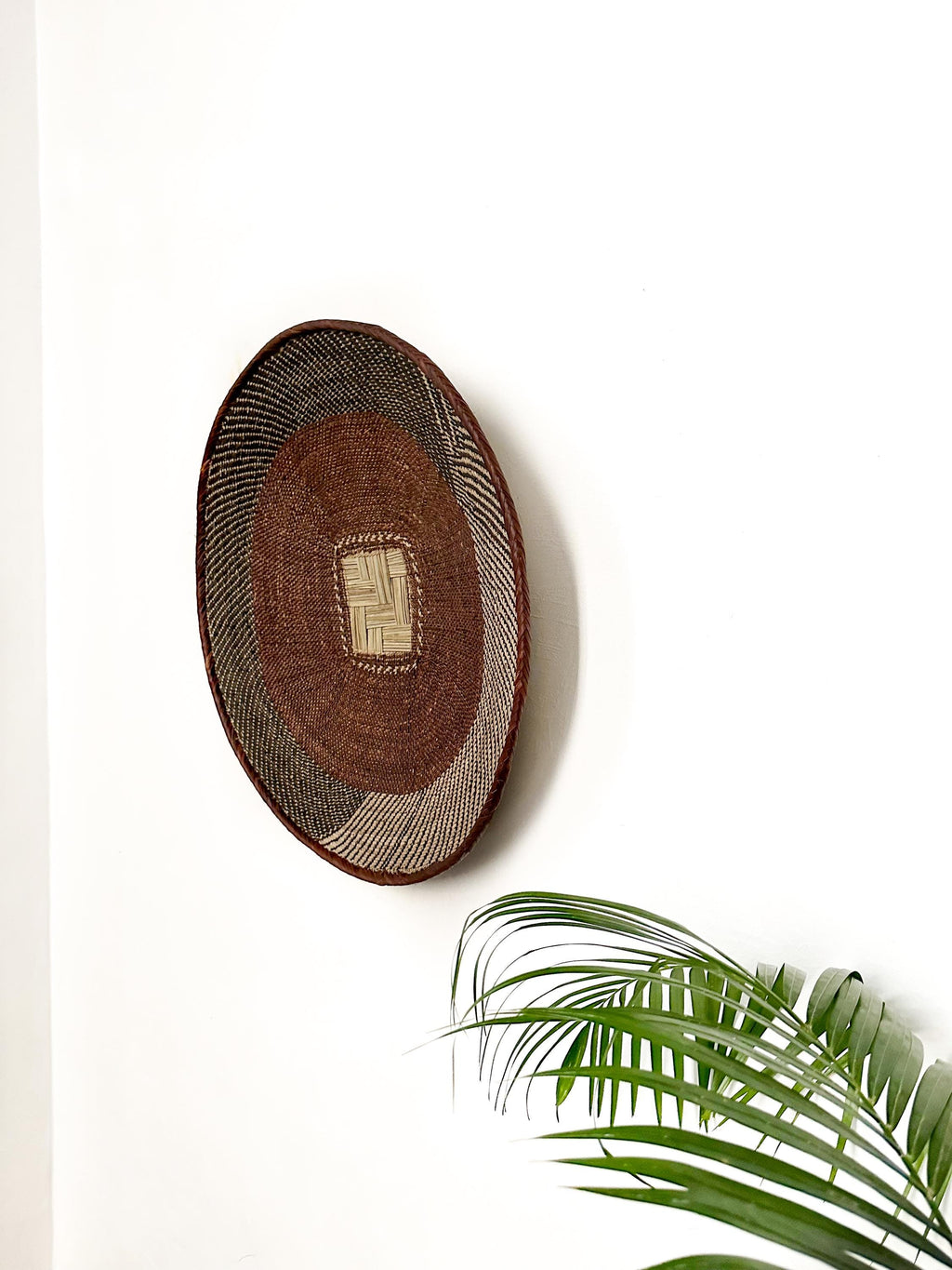 Handwoven Binga Wall Basket: 22" Brown African Boho Decor
