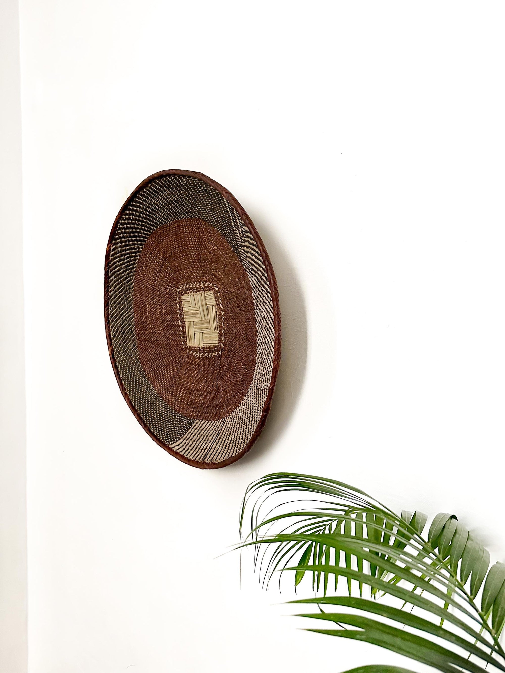 Handwoven Binga Wall Basket: 22" Brown African Boho Decor