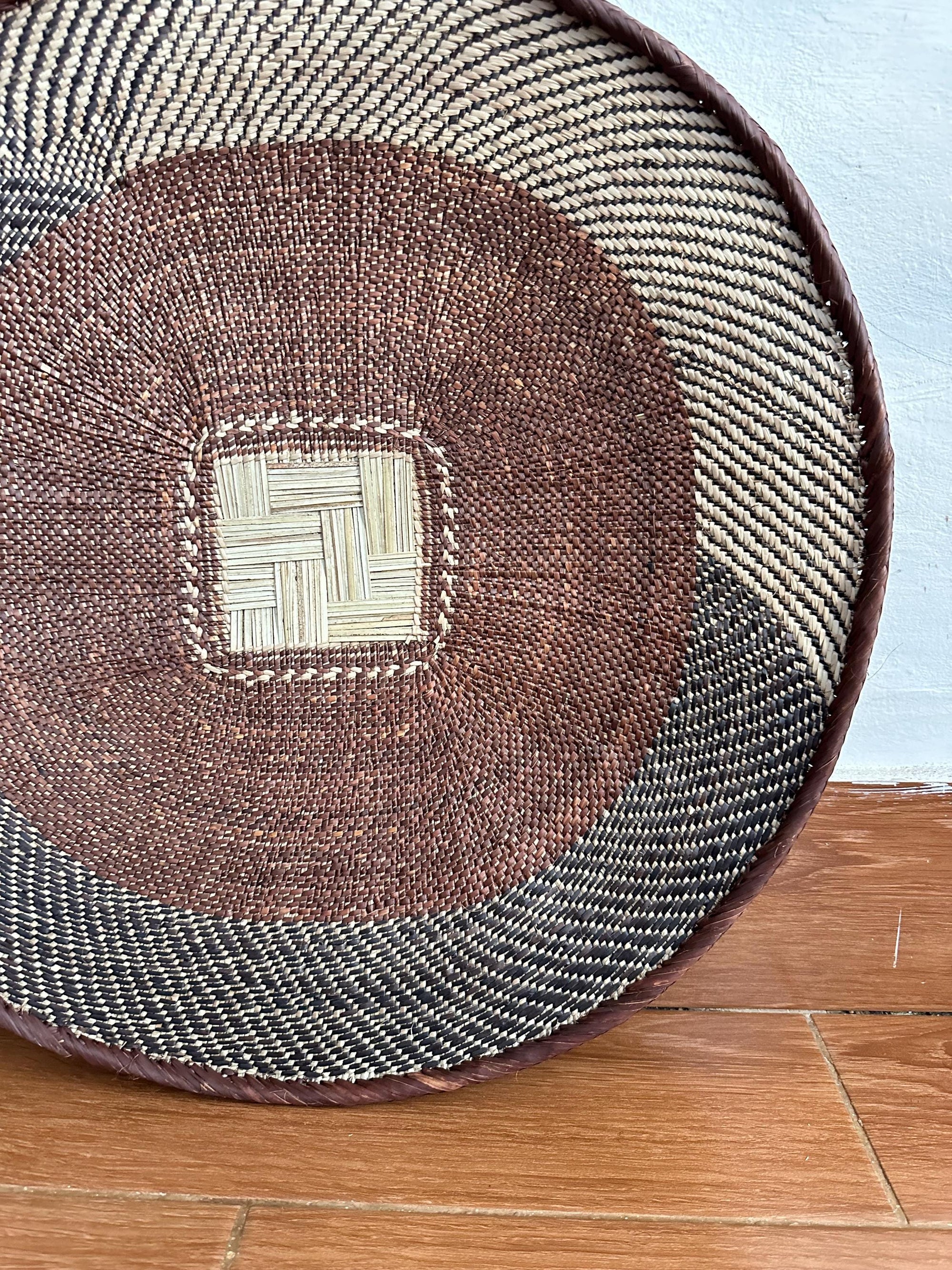 Handwoven Binga Wall Basket: 22" Brown African Boho Decor