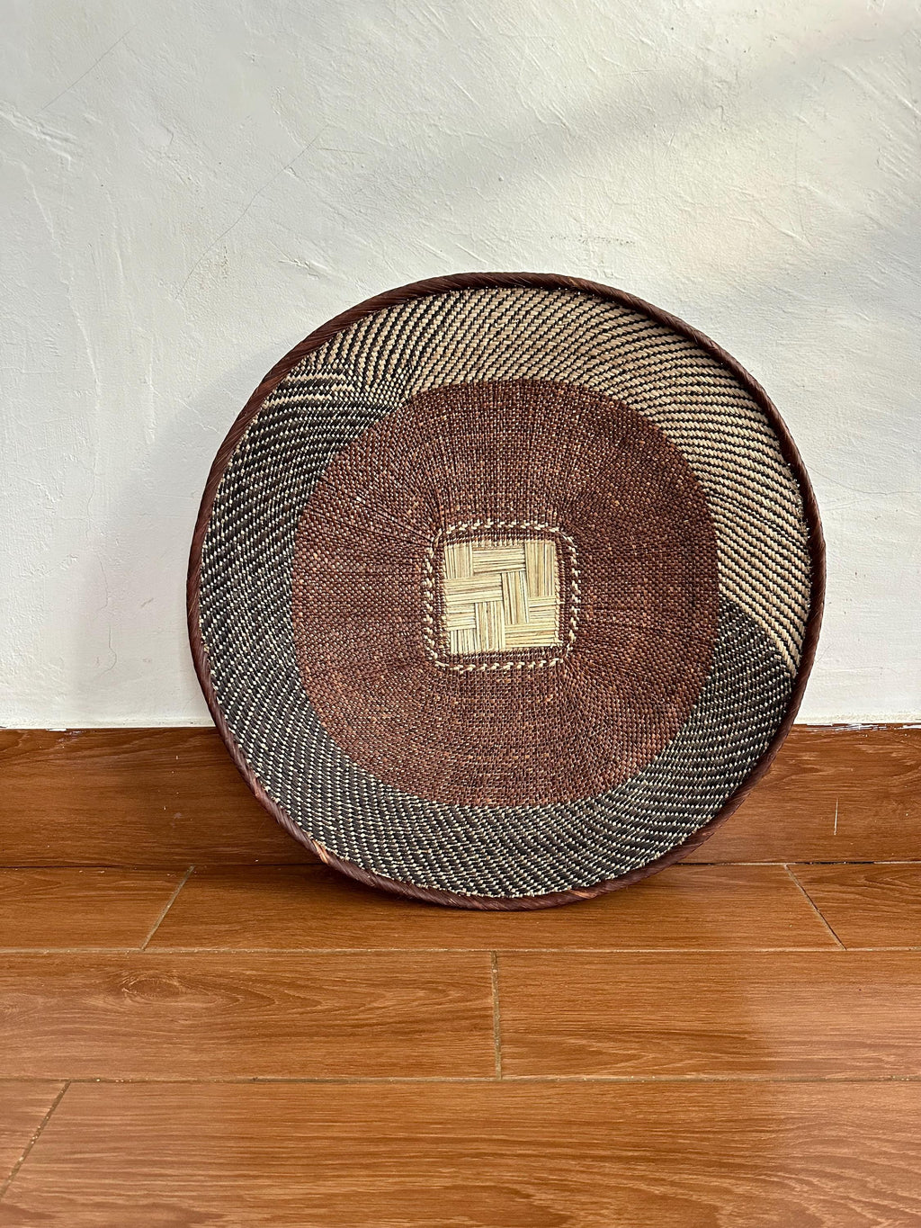 Handwoven Binga Wall Basket: 22" Brown African Boho Decor
