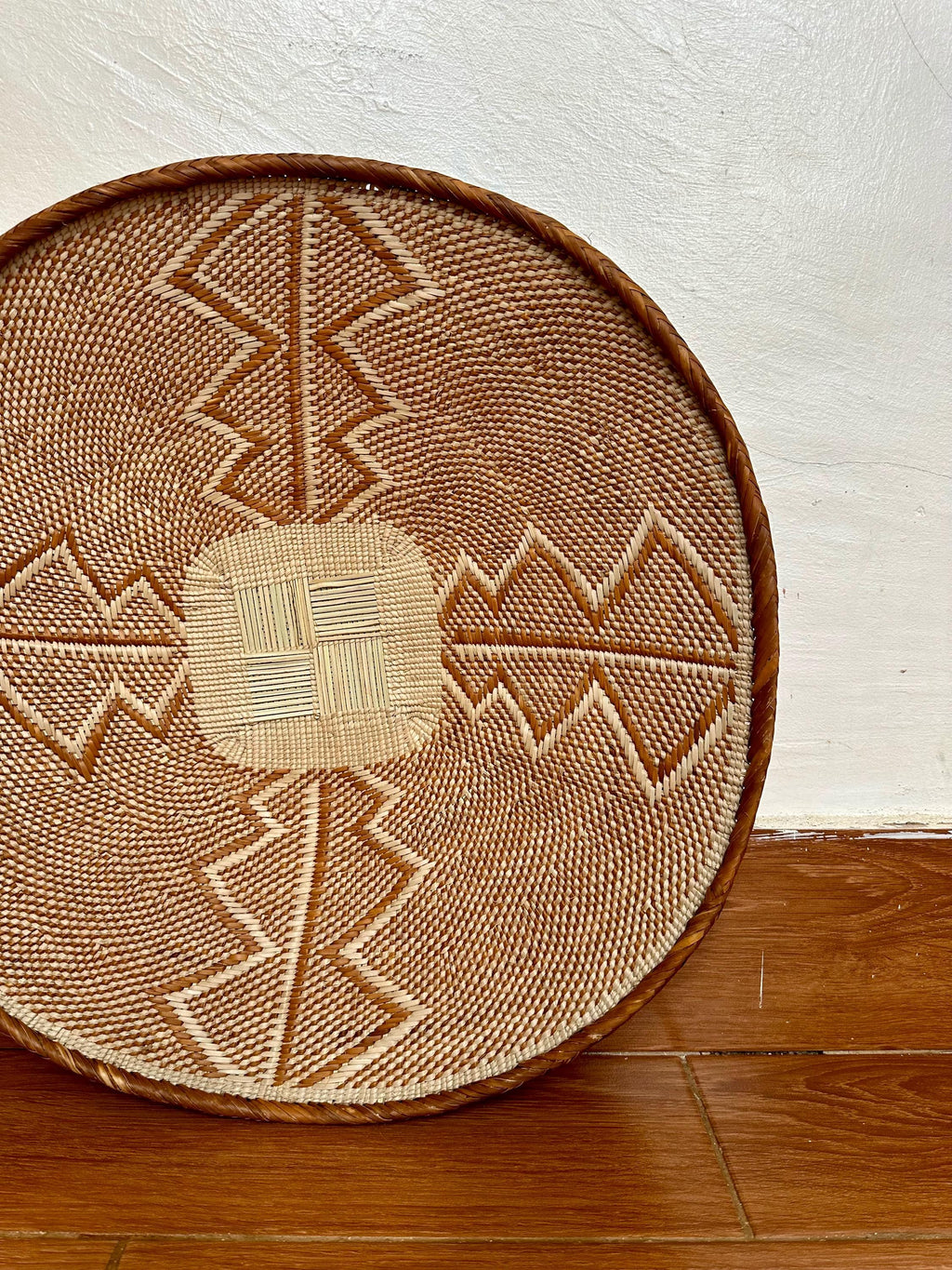 Brown African Wall Basket: 21" Handwoven Binga Boho Decor