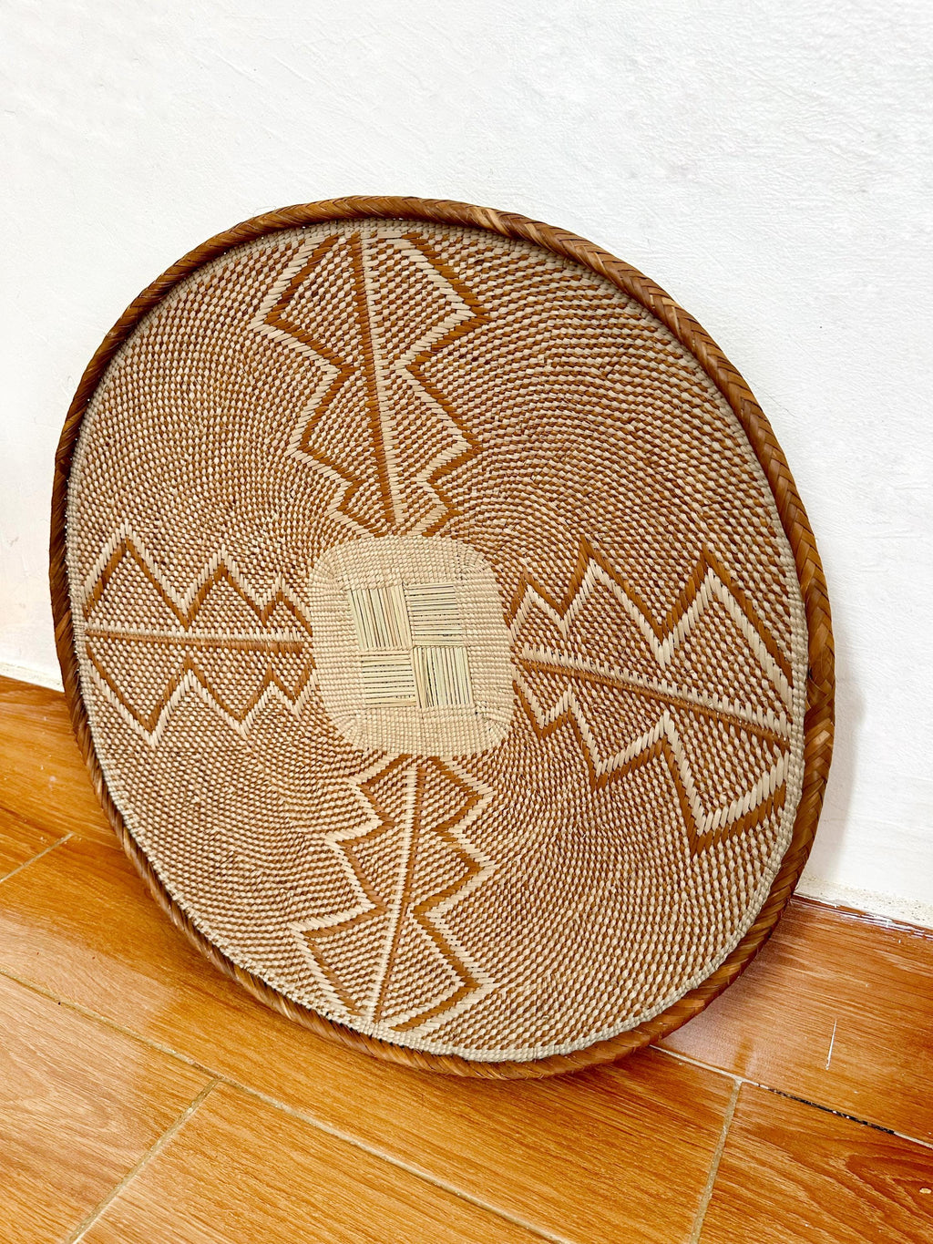Brown African Wall Basket: 21" Handwoven Binga Boho Decor