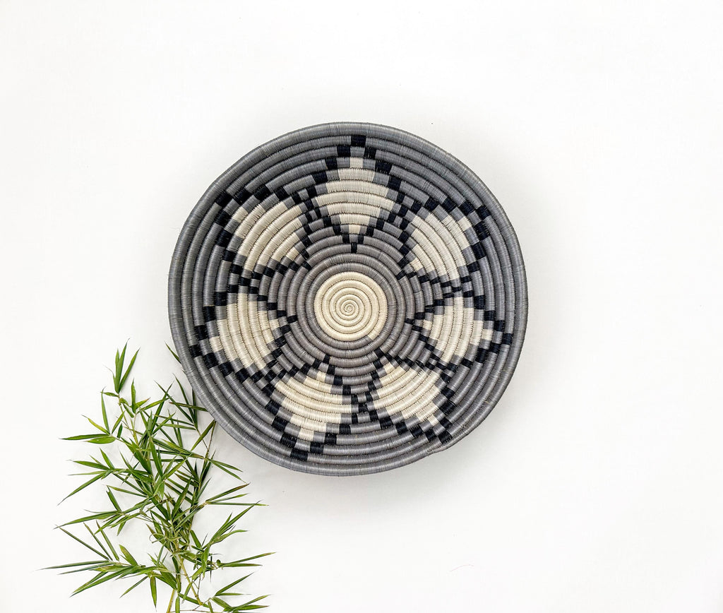 Large African Basket: 16 inch Wall Basket Gray White