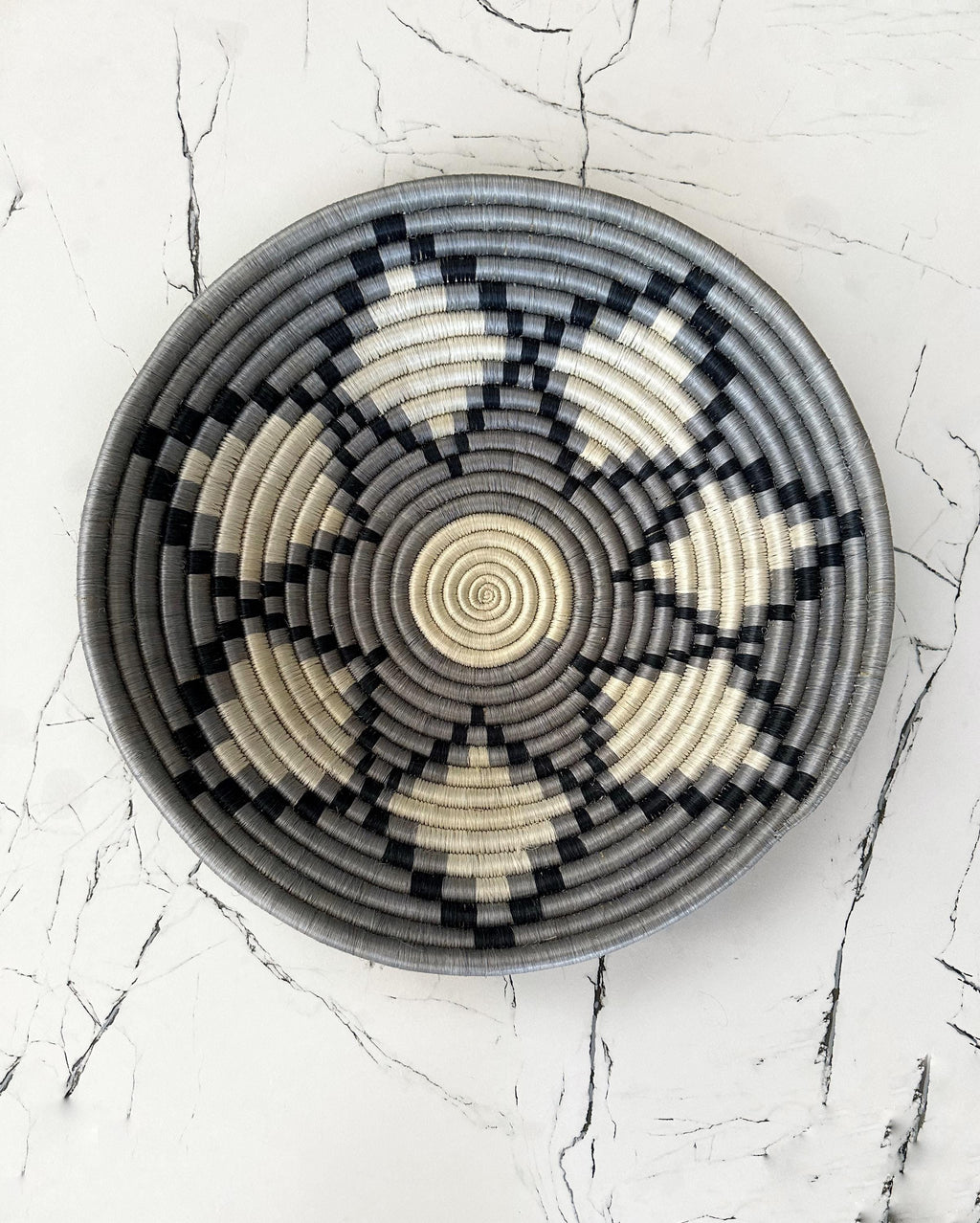 Large African Basket: 16 inch Wall Basket Gray White