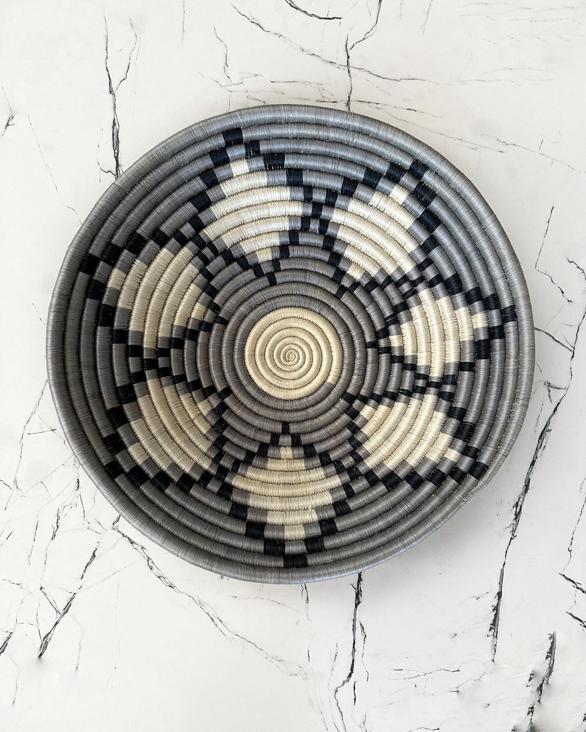 Large African Basket: 16 inch Wall Basket Gray White