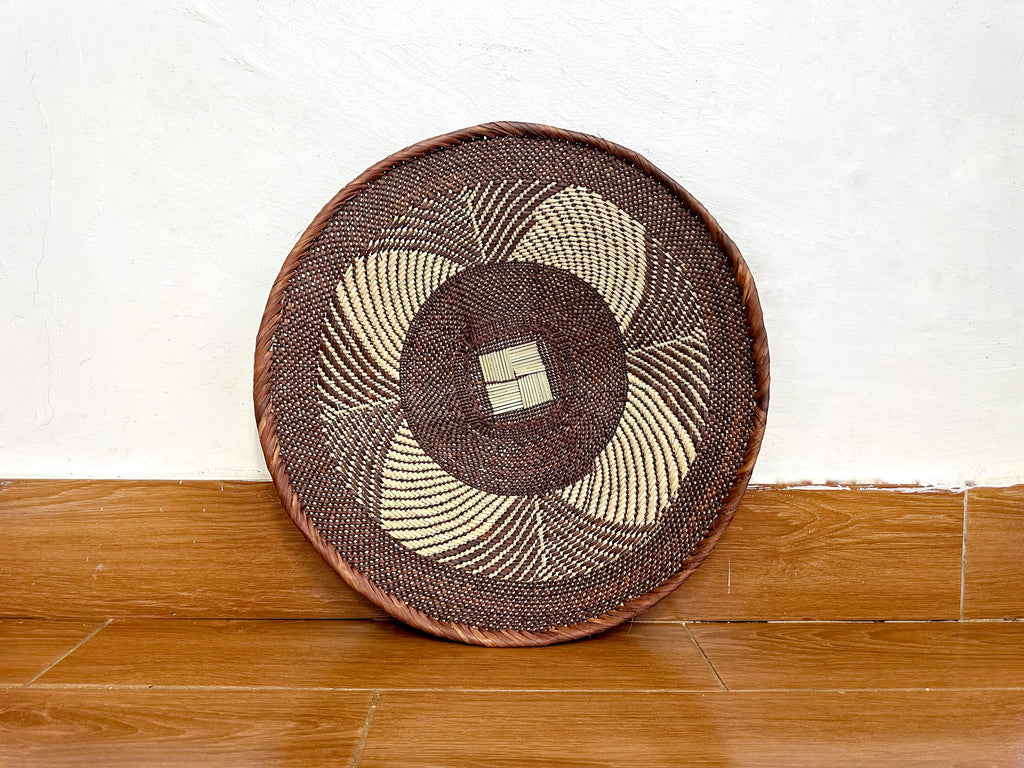 African Wall Baskets: 21" Brown Woven Wall Art, Boho Decor