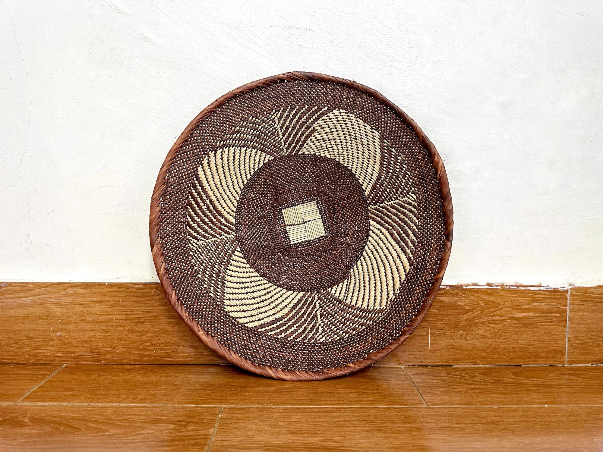African Wall Baskets: 21" Brown Woven Wall Art, Boho Decor