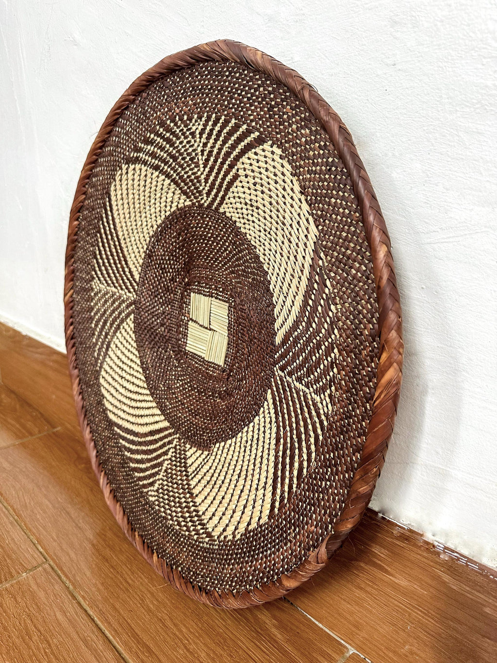 African Wall Baskets: 21" Brown Woven Wall Art, Boho Decor